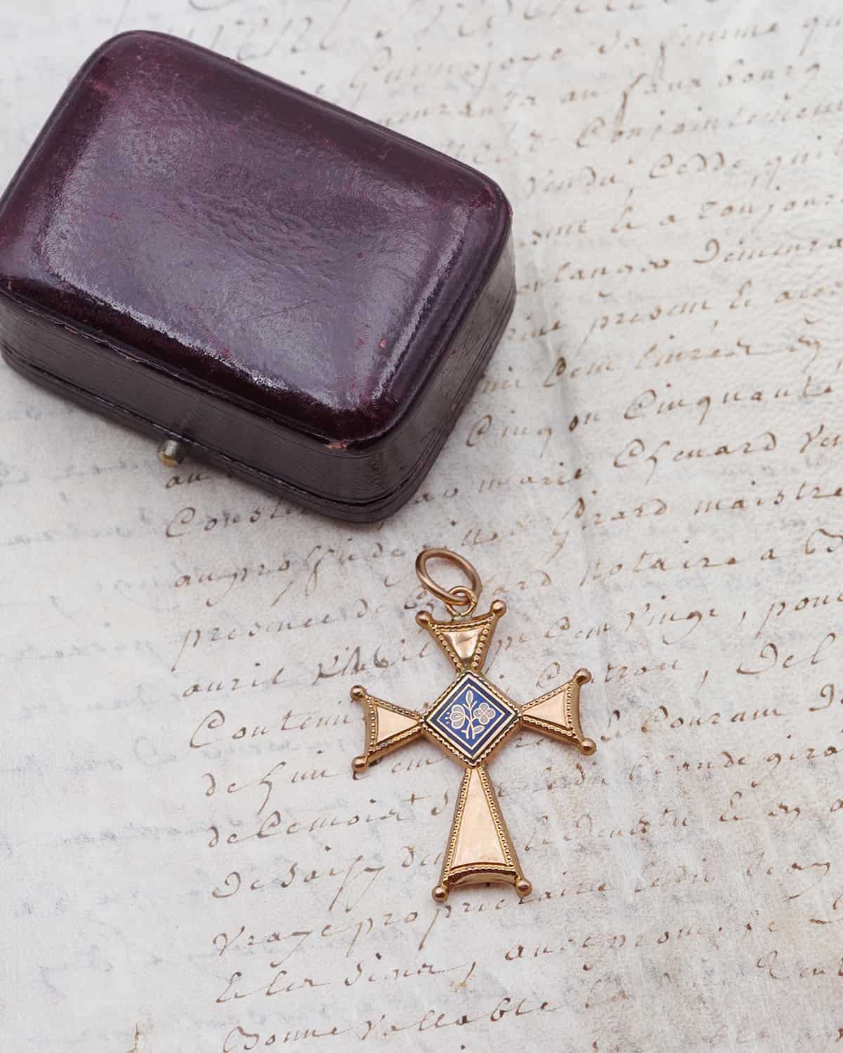 Victorian gold french cross pendant
