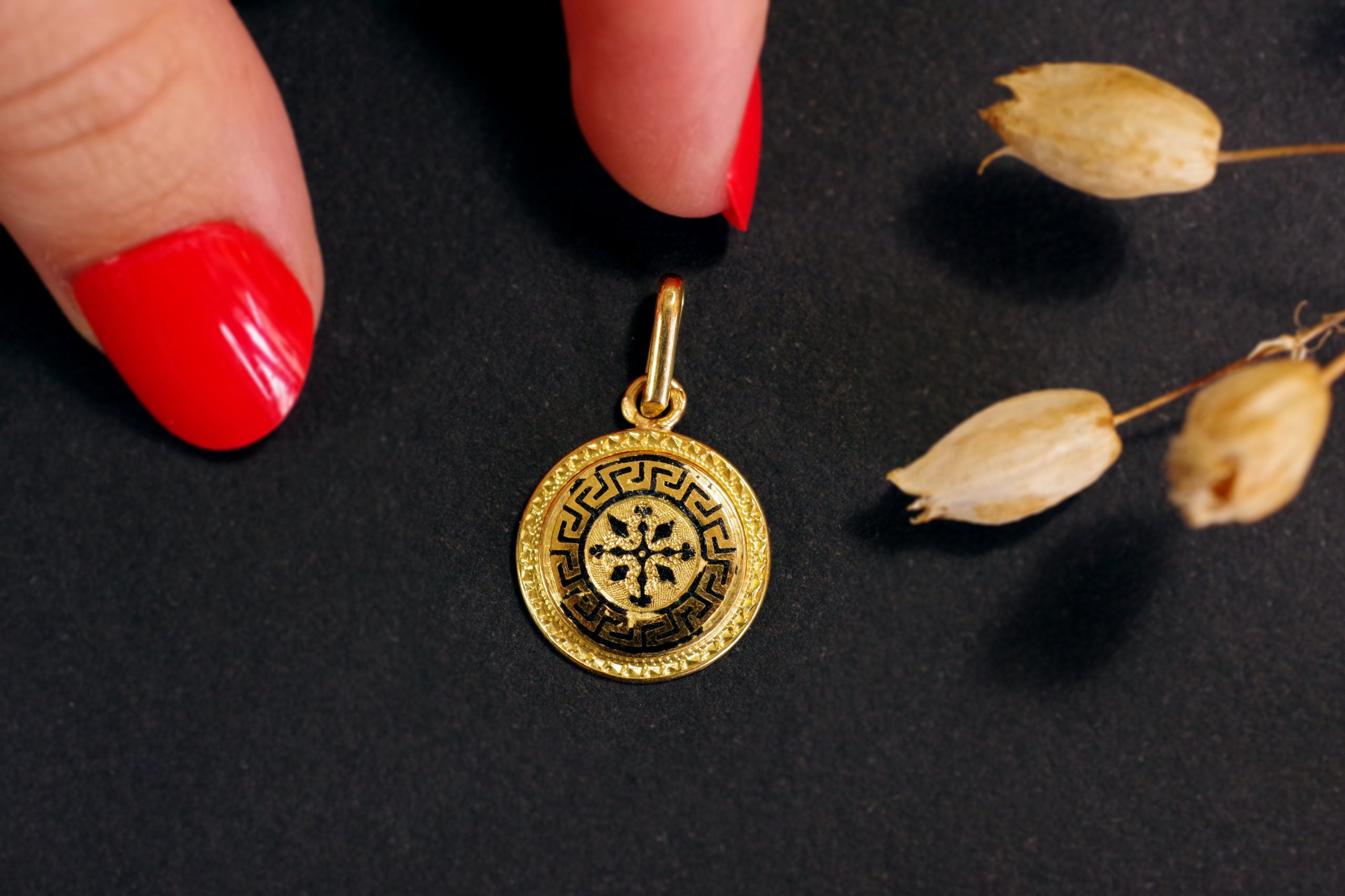 vintage cross circular pendant