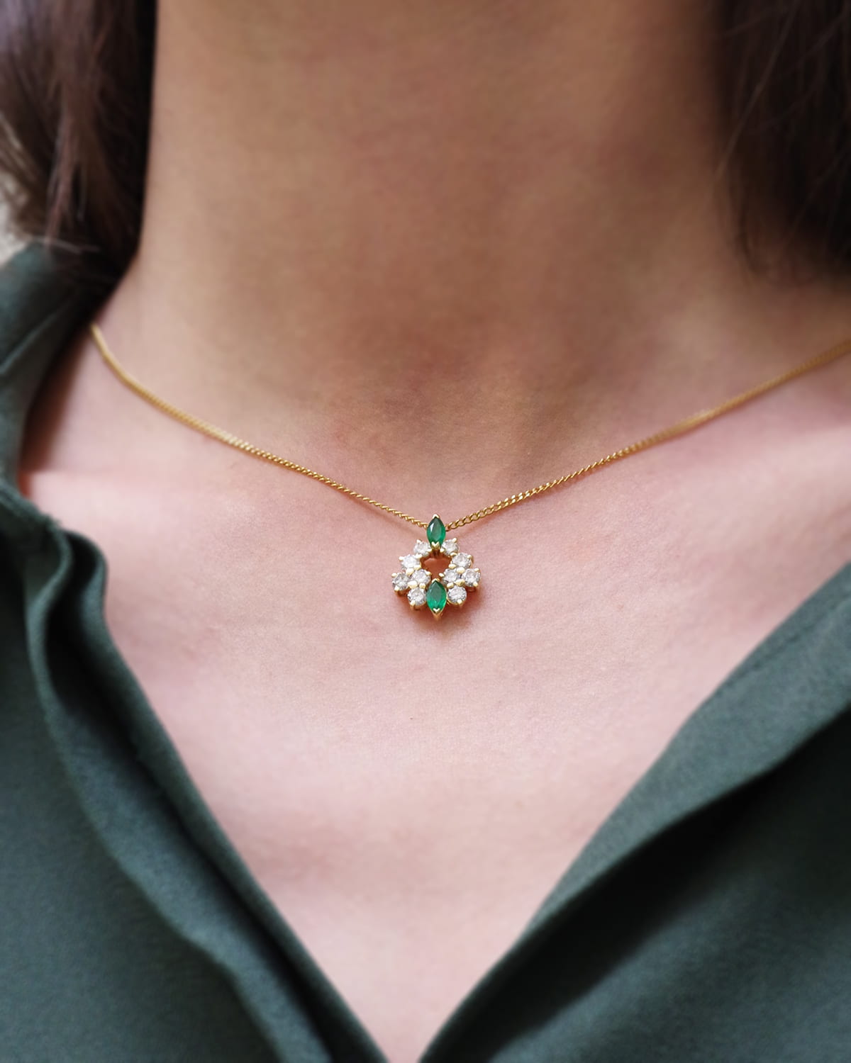 Mid century emerald and diamond pendant