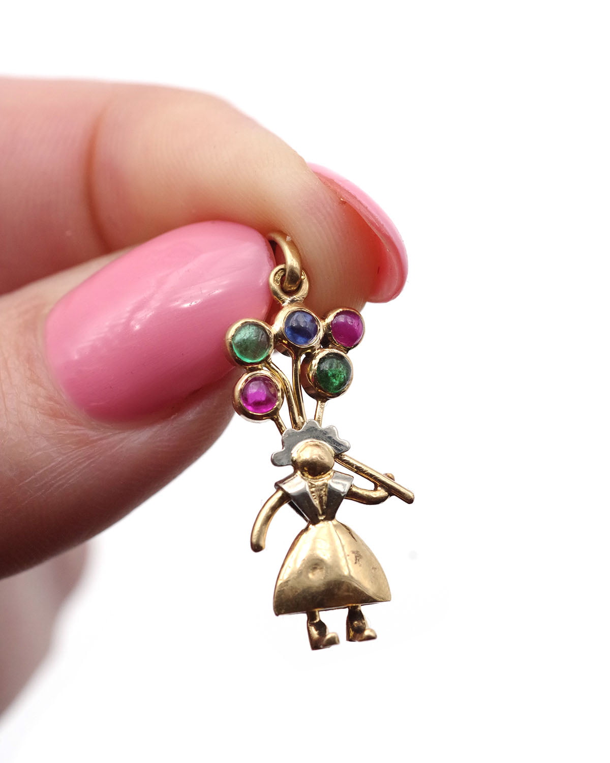 pendentif fille au ballon saphir rubis et émeraudes