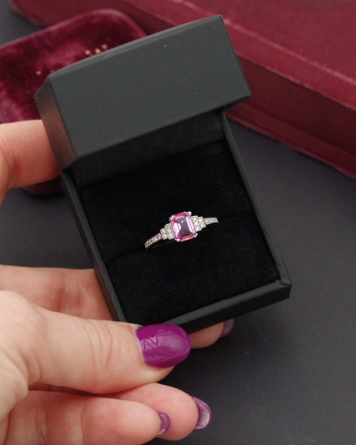 Pink sapphire diamond ring