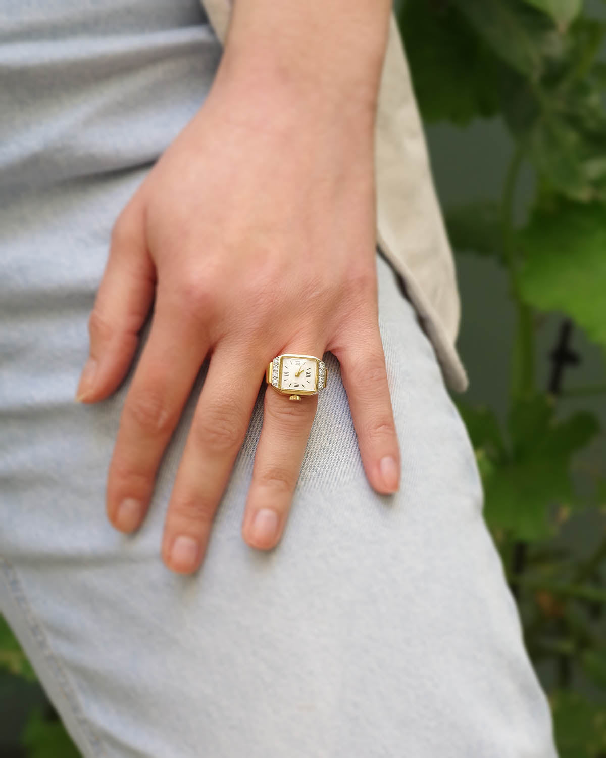 Gold platinum diamond watch ring