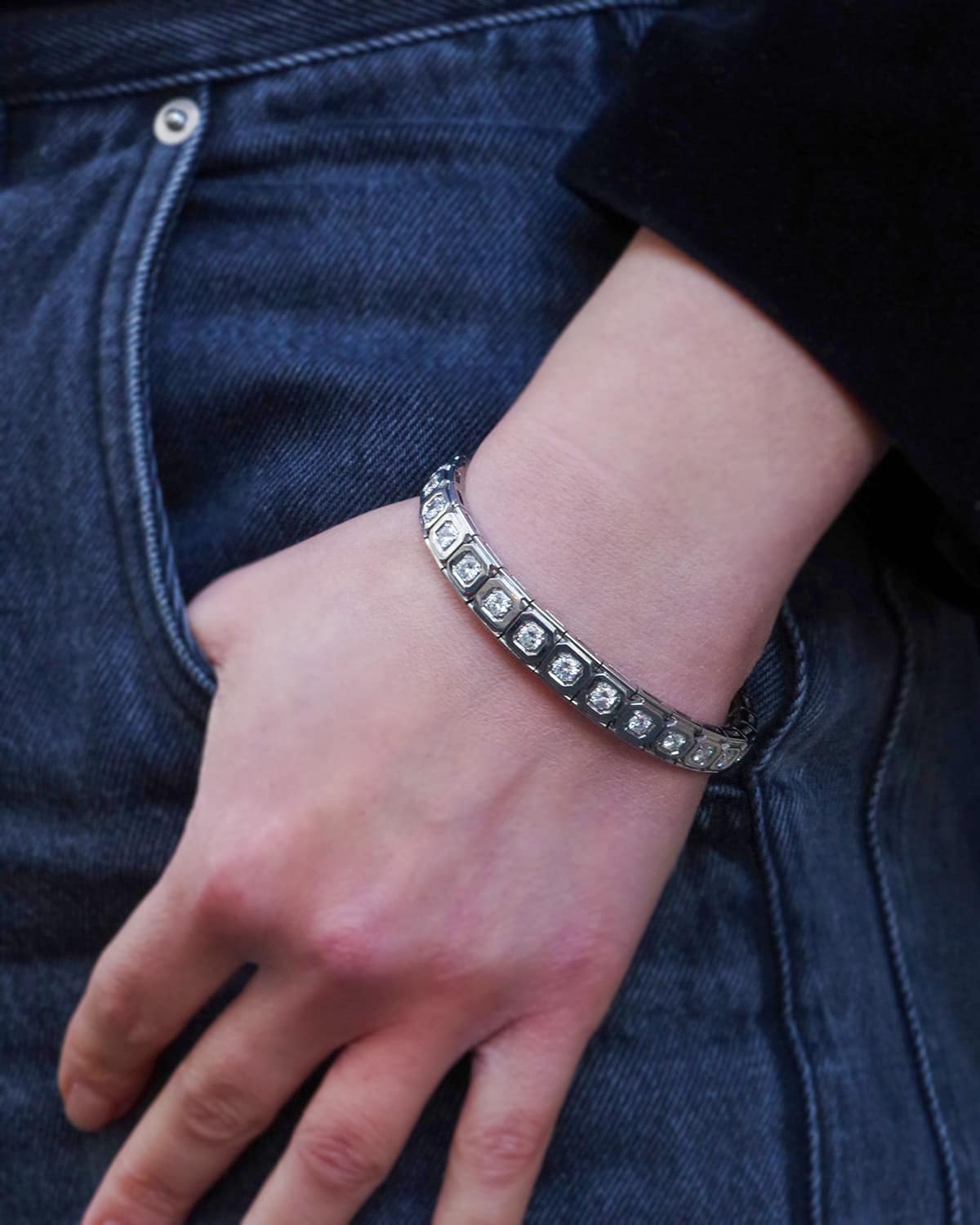 Bracelet ancien en platine et diamants