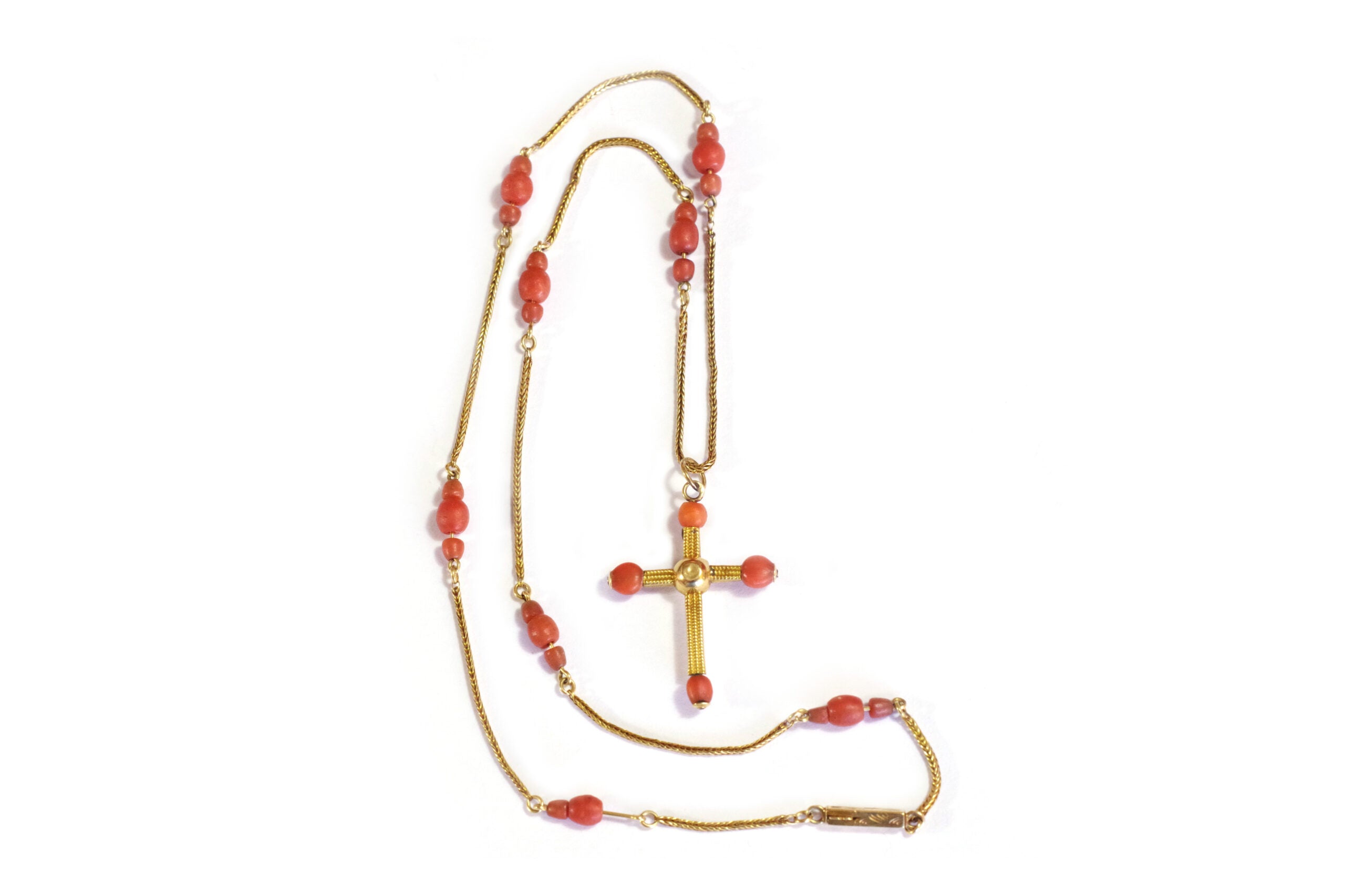 Antique coral cross gold necklace