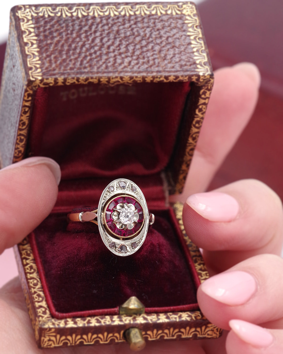 Art deco ruby diamond ring