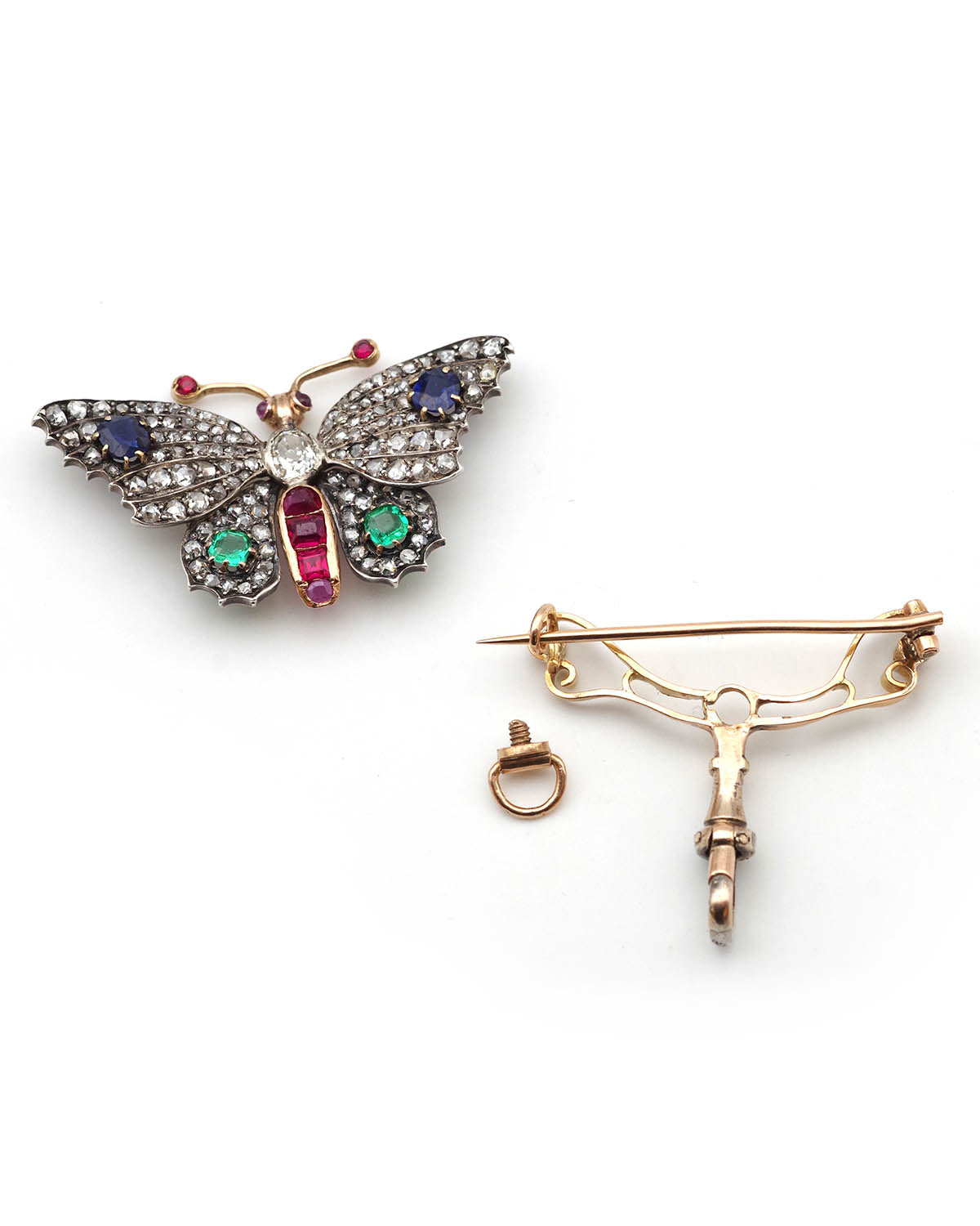 broche papillon saphir émeraude en or