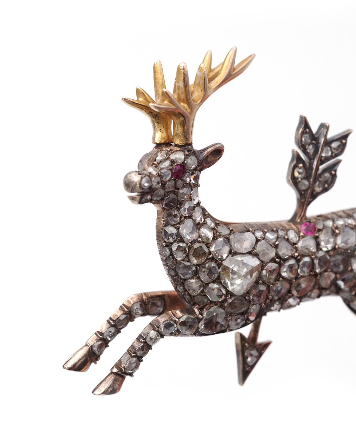 broche cerf diamants ruby en or