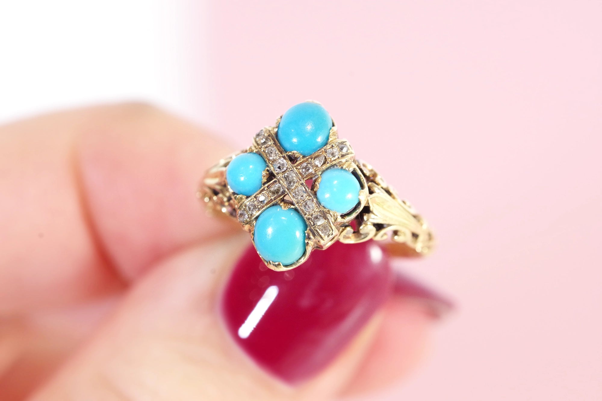 bague diamants turquoises en or