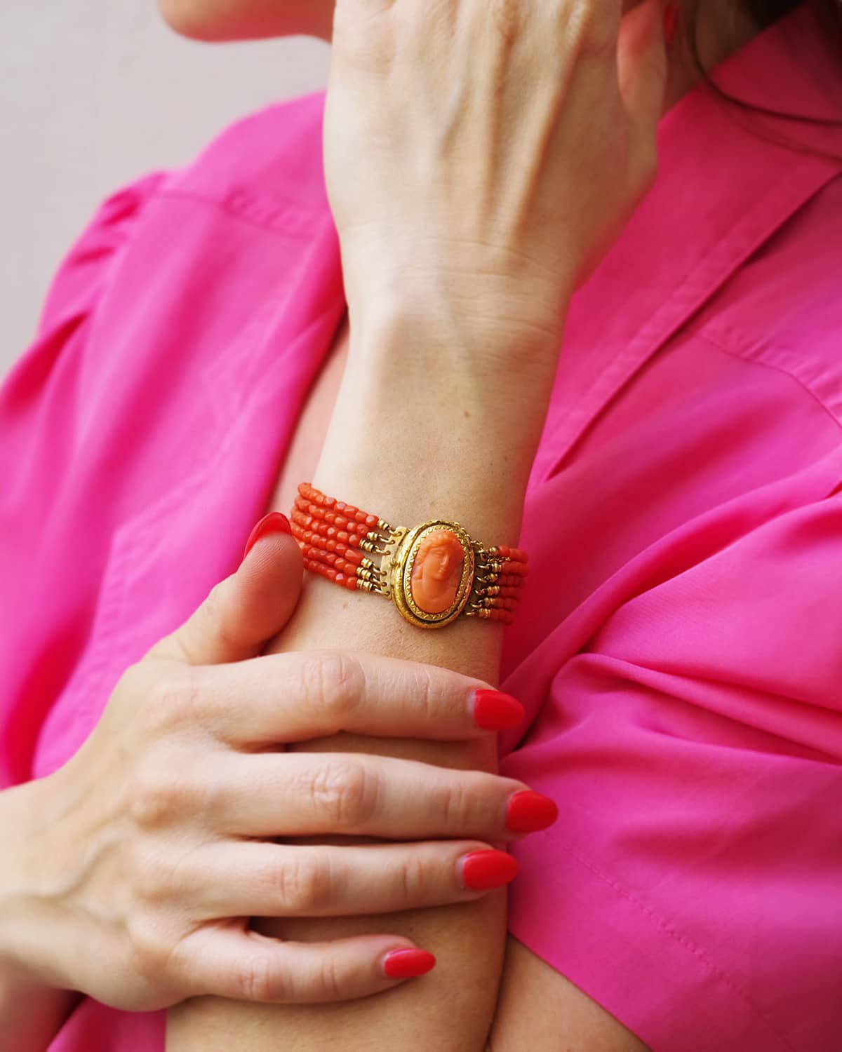 Victorian coral cameo bracelet