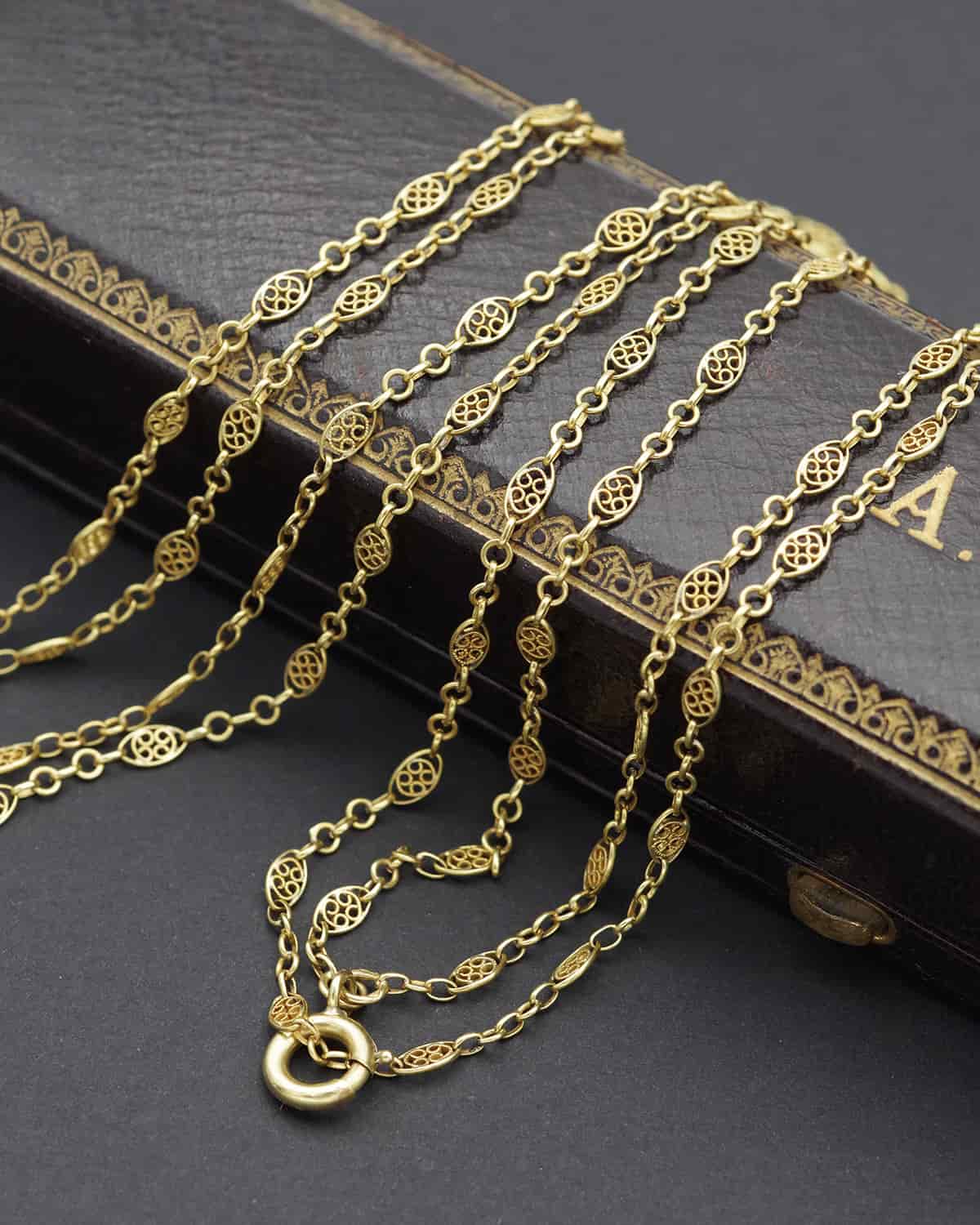 Gold filigree long necklace