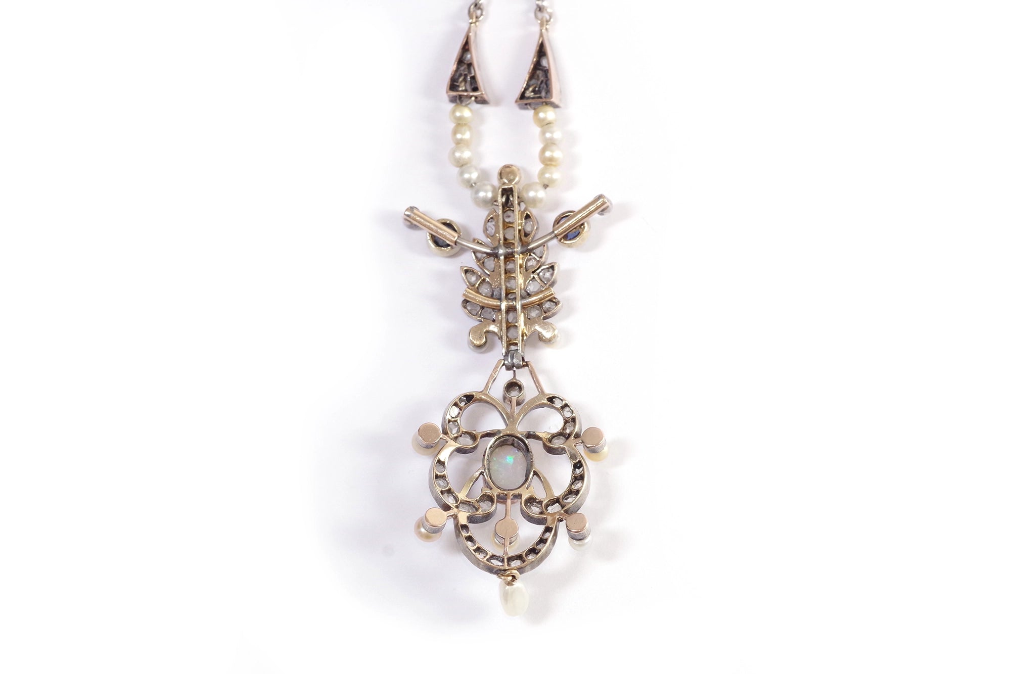 Belle epoque diamond opals necklace