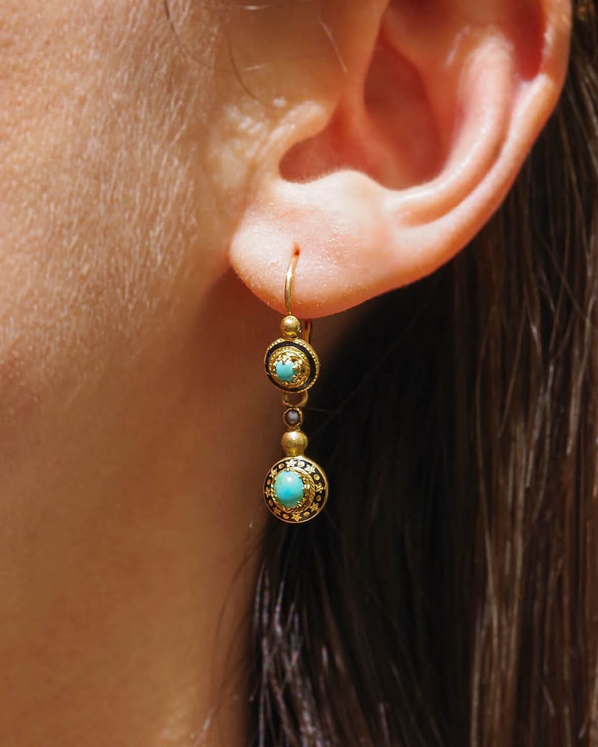 boucles d'oreille turquoise en or