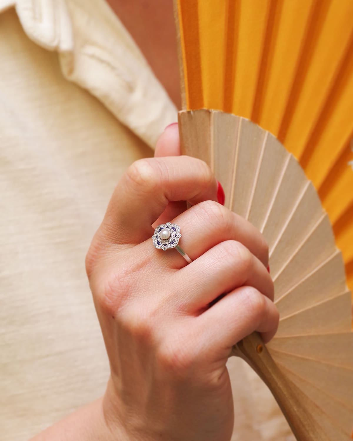 Pearl art deco ring