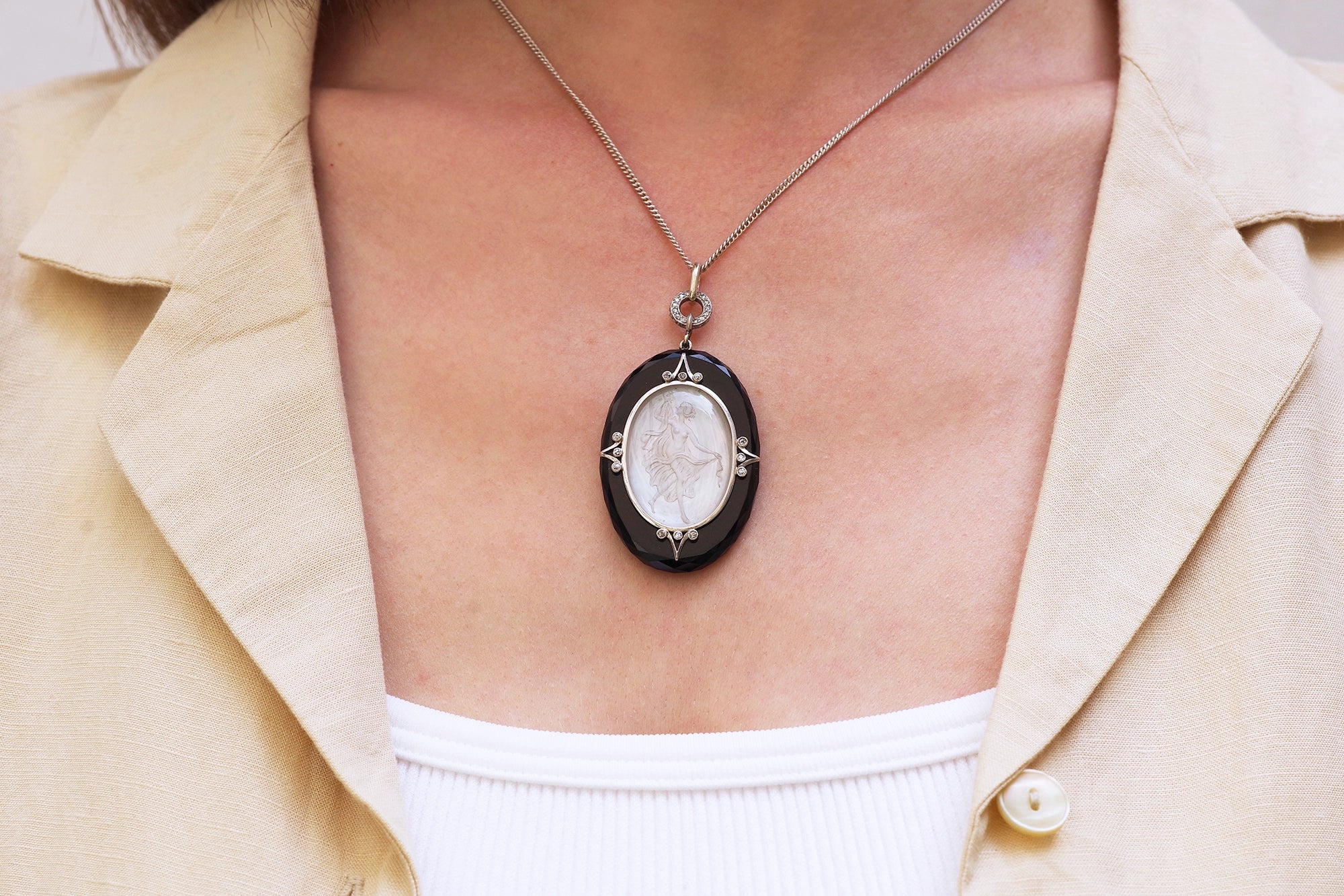 Art deco onyx diamond pendant