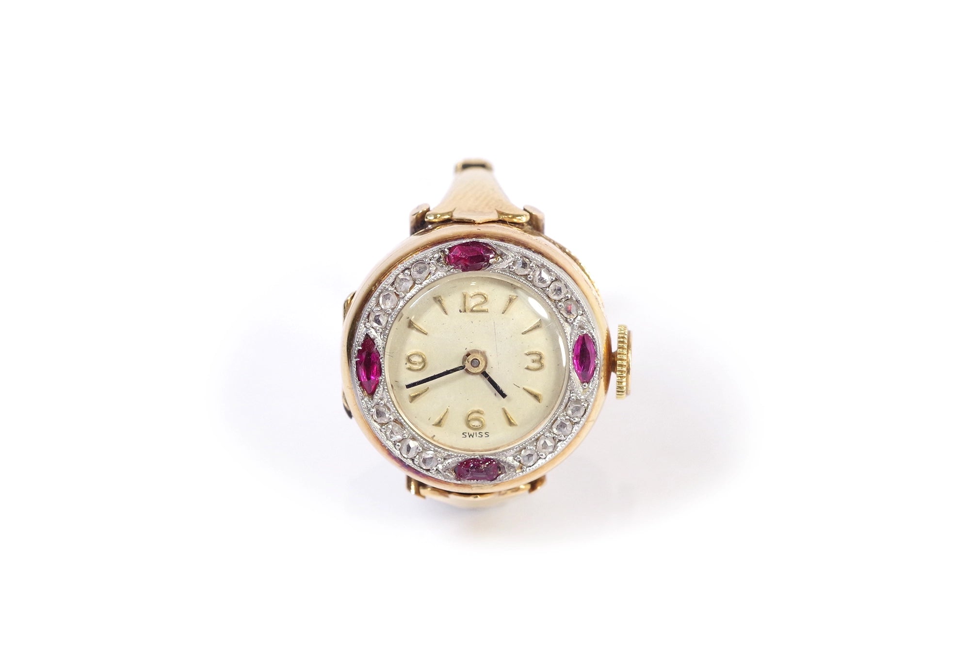 Bague montre diamant rubis en or