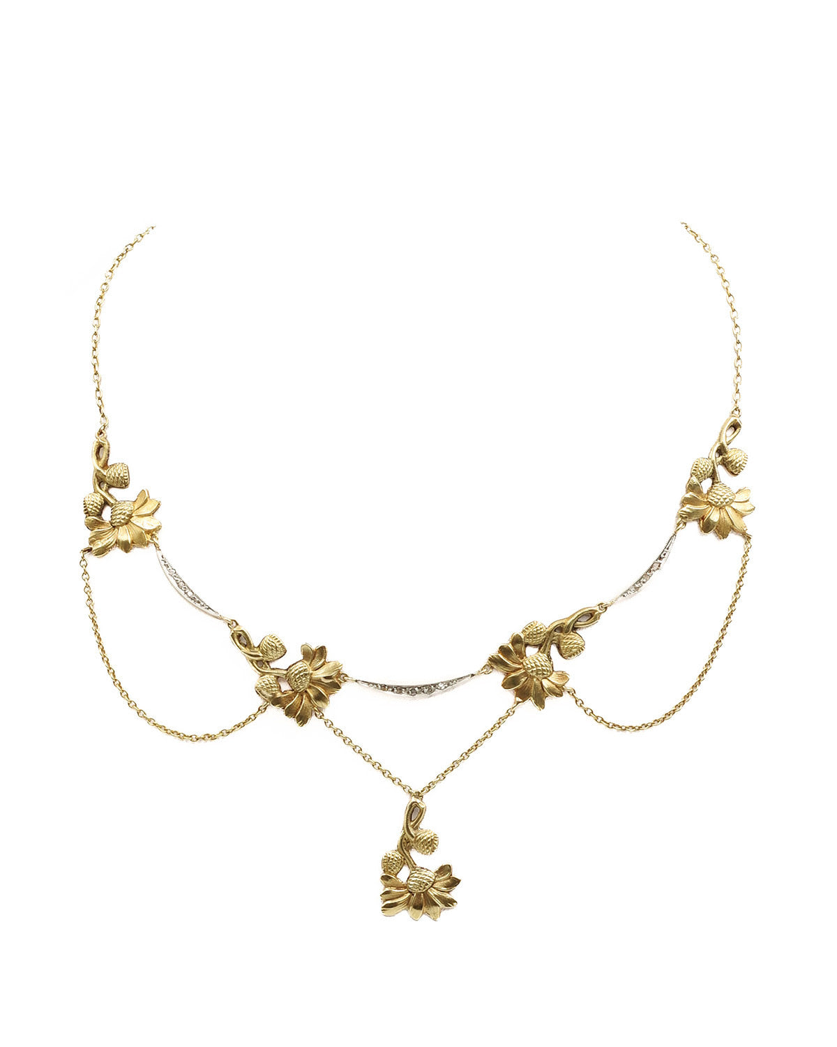 Collier fleurs art nouveau en or