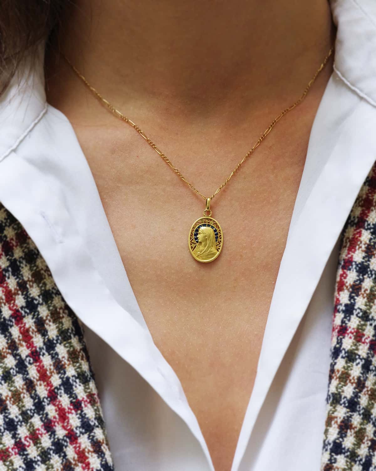 Art nouveau holy virgin medal pendant