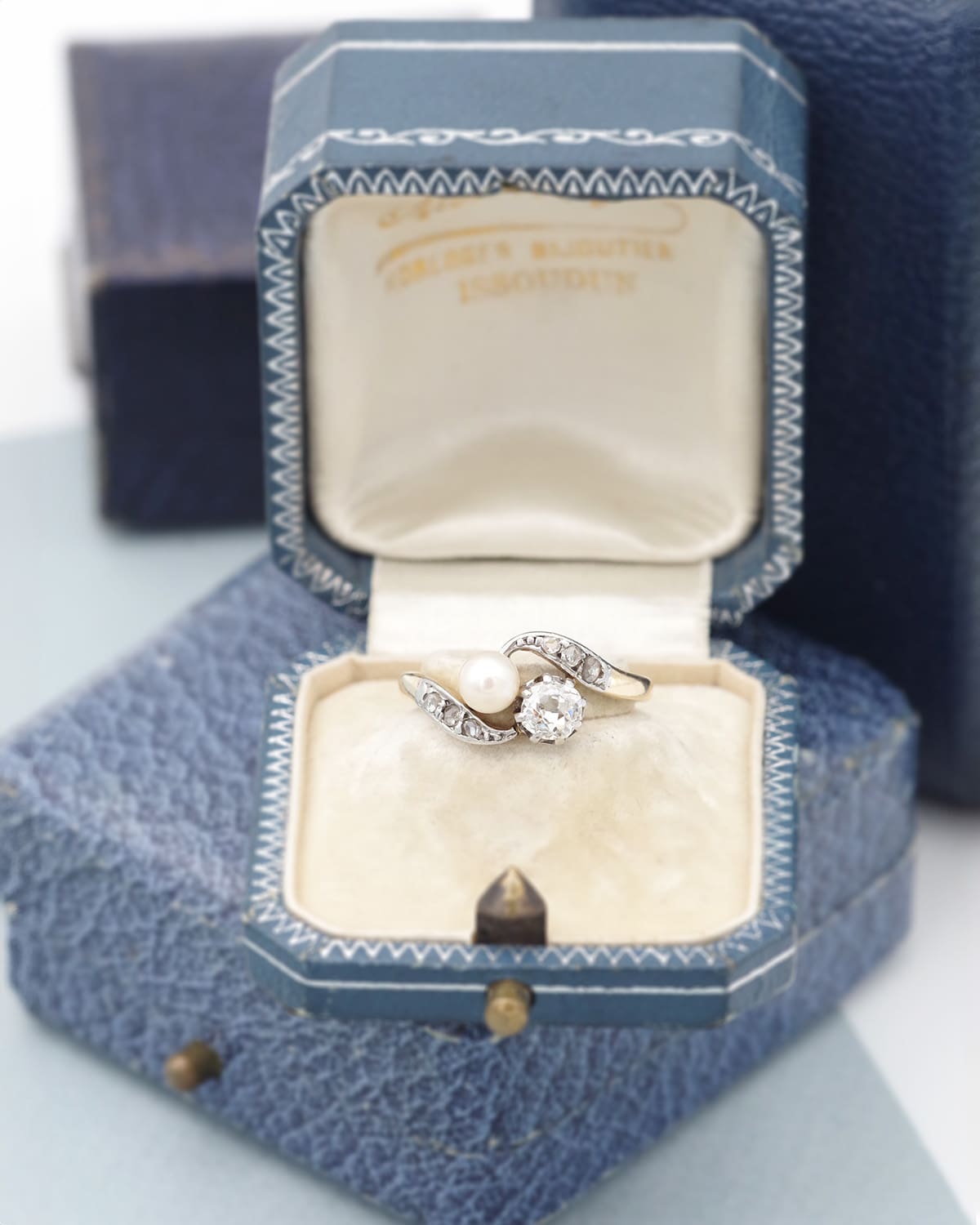 Bague Belle Epoque diamant perle en or