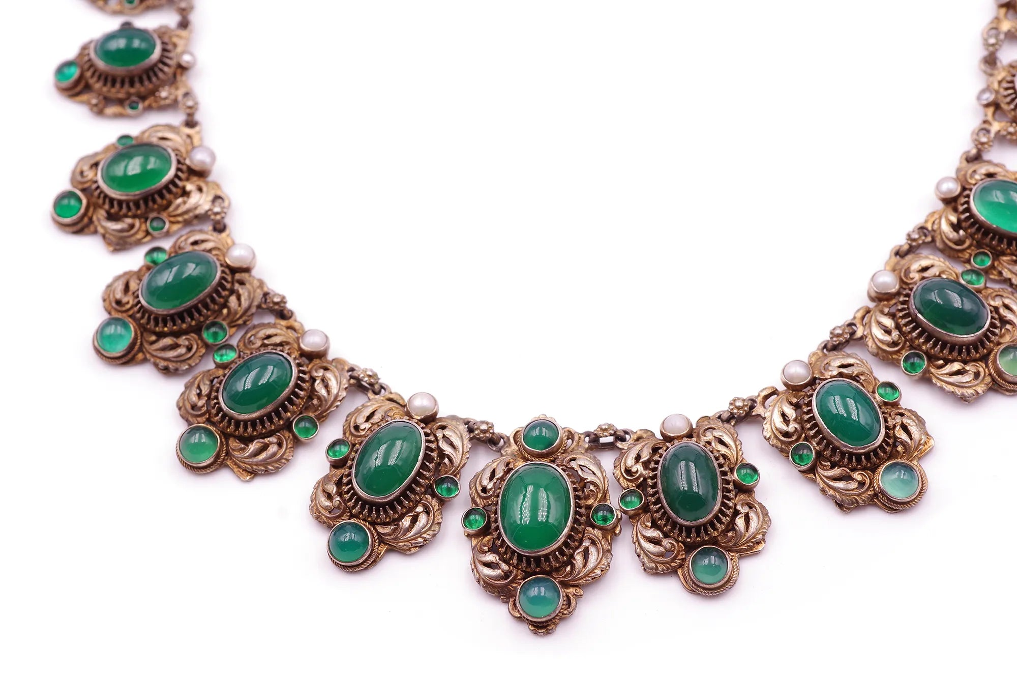 Austro hungarian green chalcedony necklace and earrings