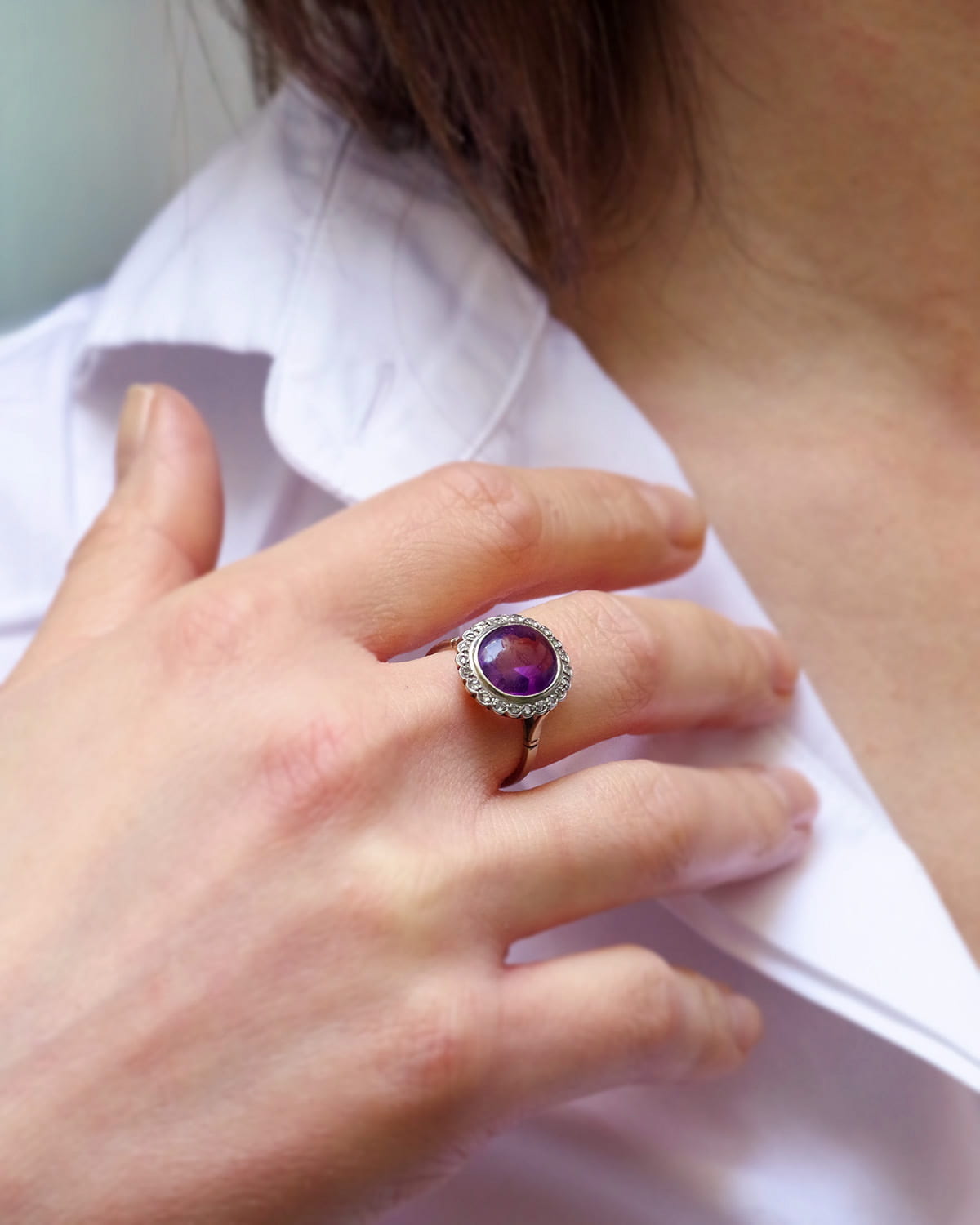 Bague amethyste diamants en or