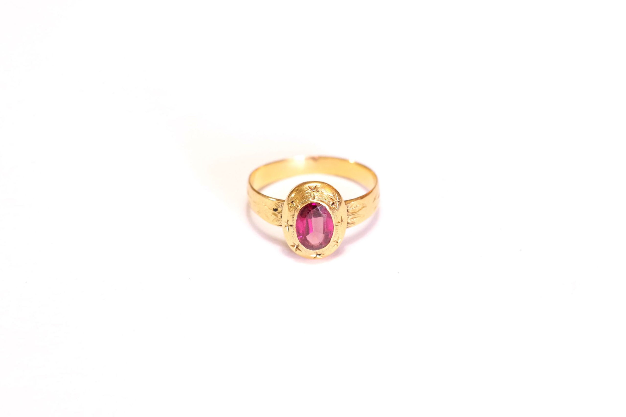 antique ring pink garnet stars enamel