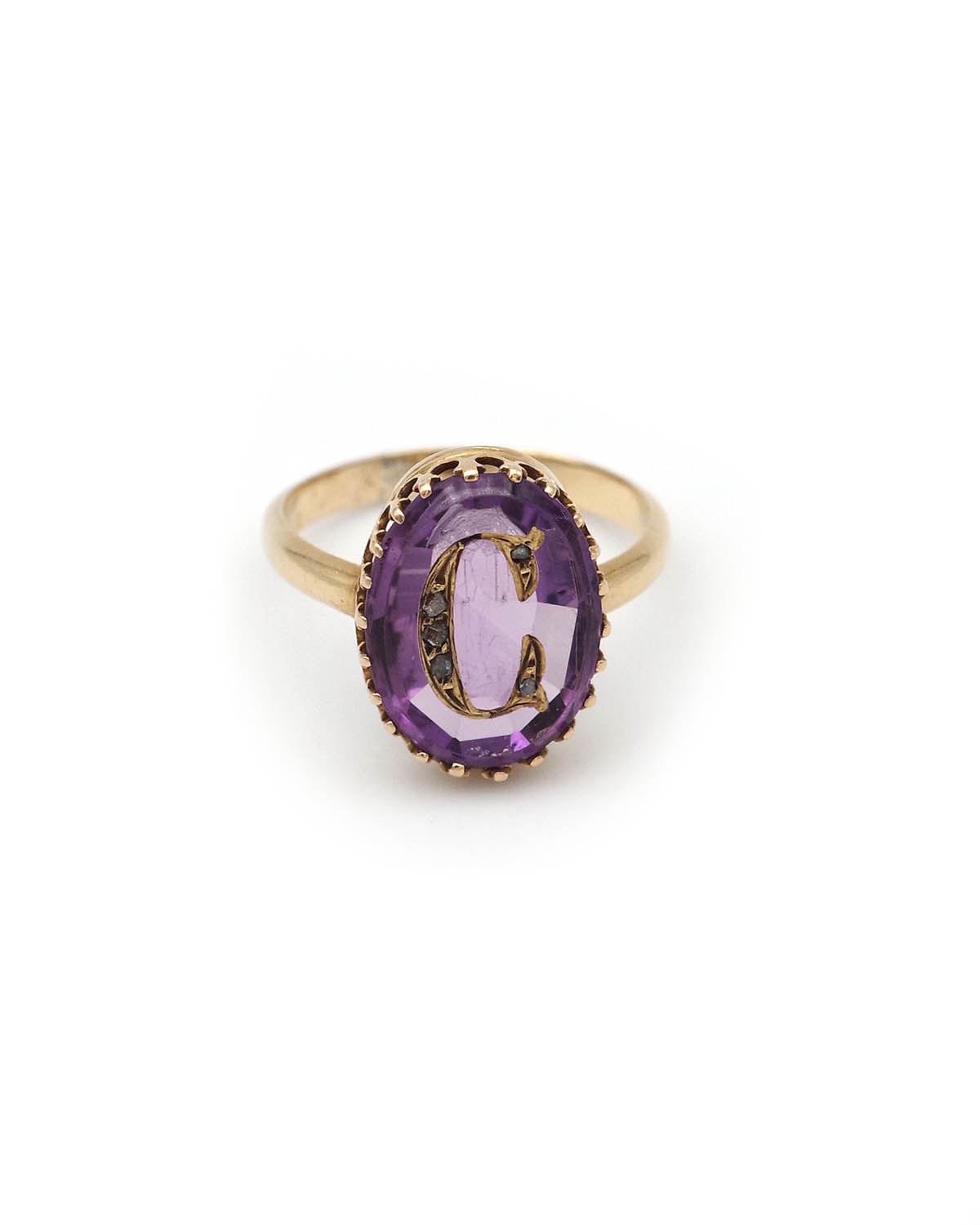 Amethyst C letter ring
