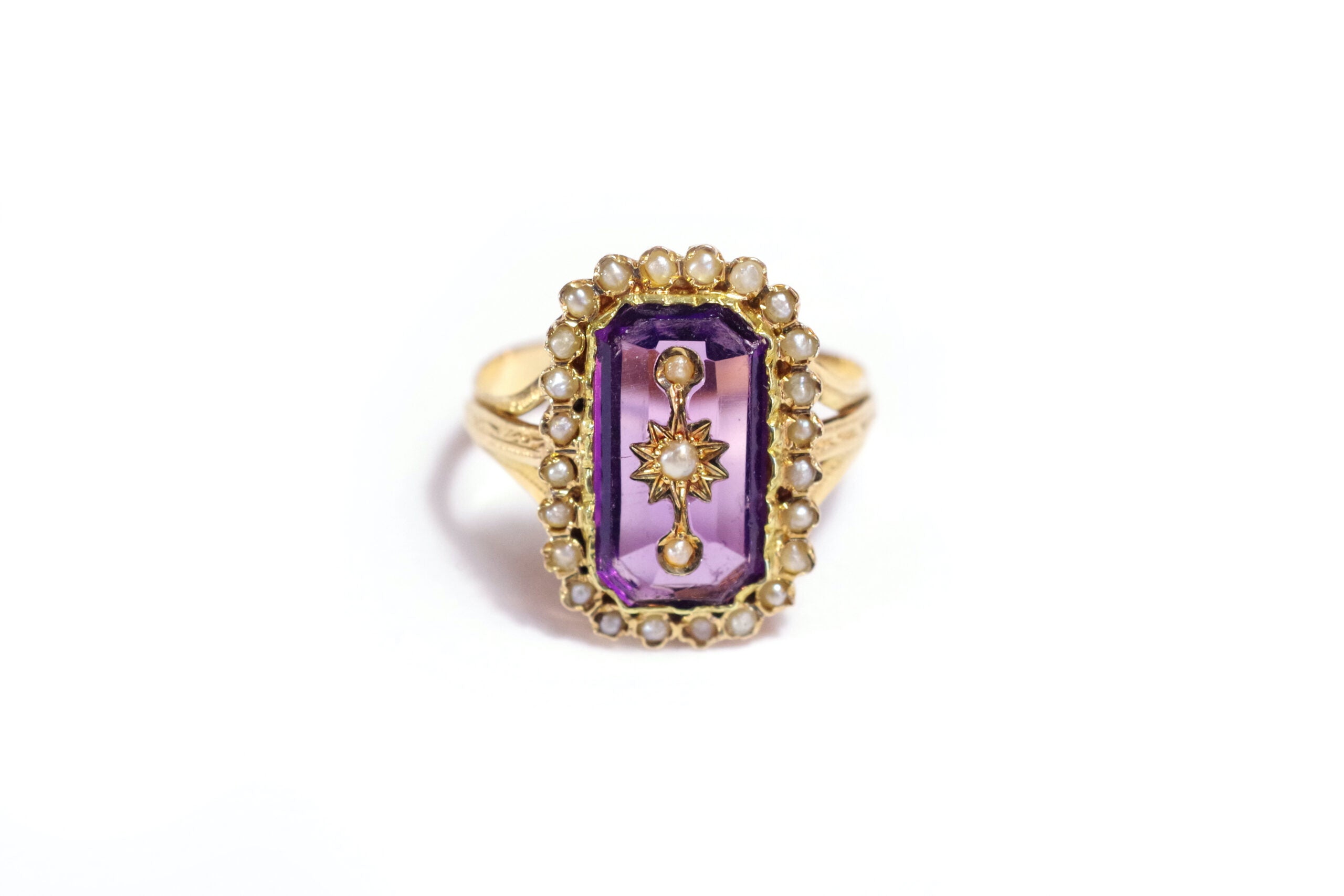 bague nepoleon III or 18k amethyste verre perle bijou ancien paris