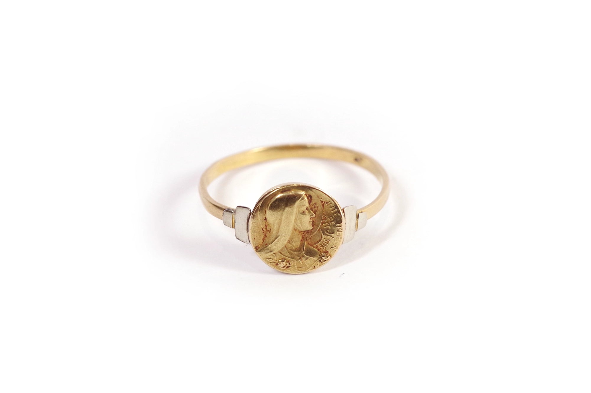 Gold Art Nouveau religious ring