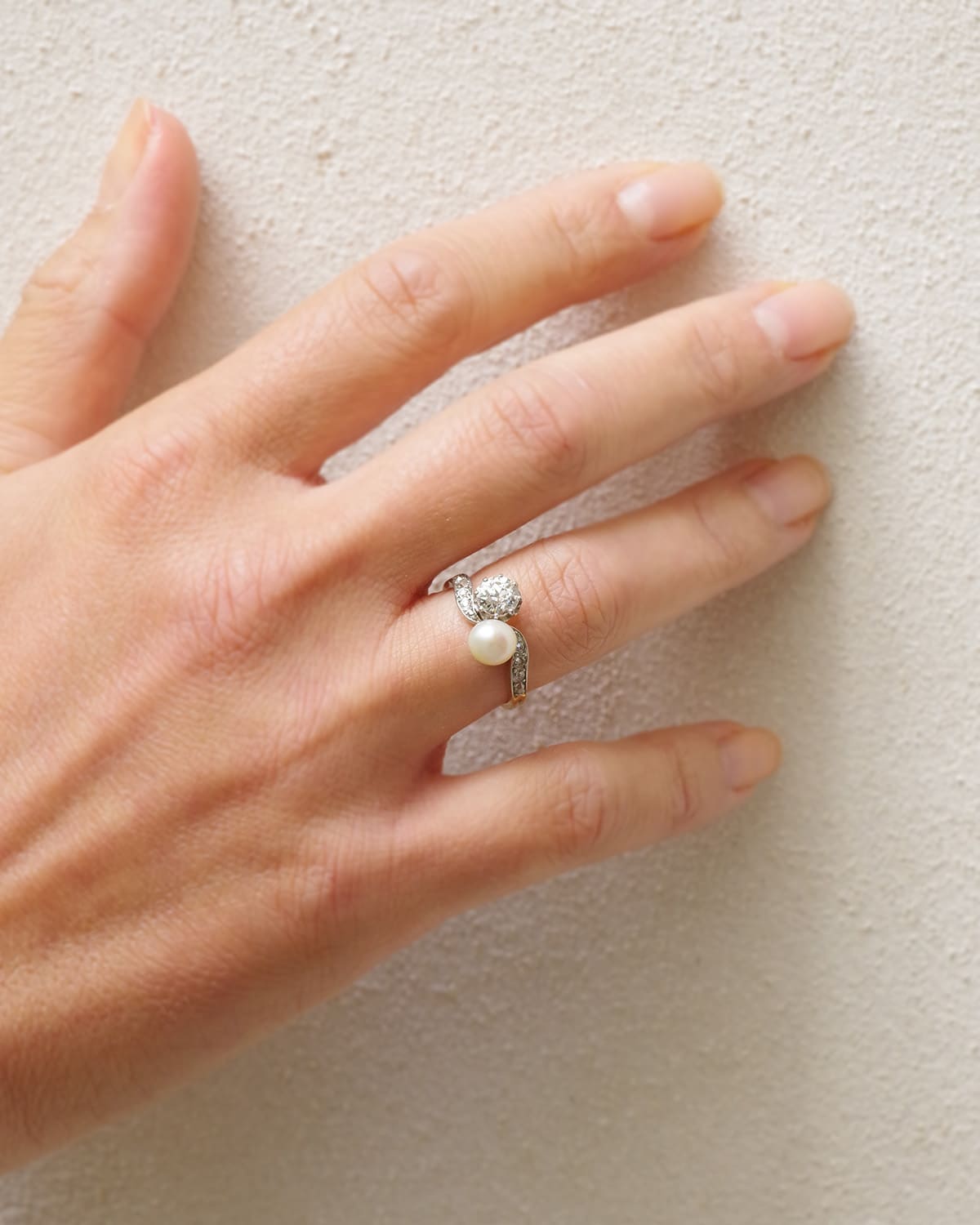 Bague perle fine et diamant