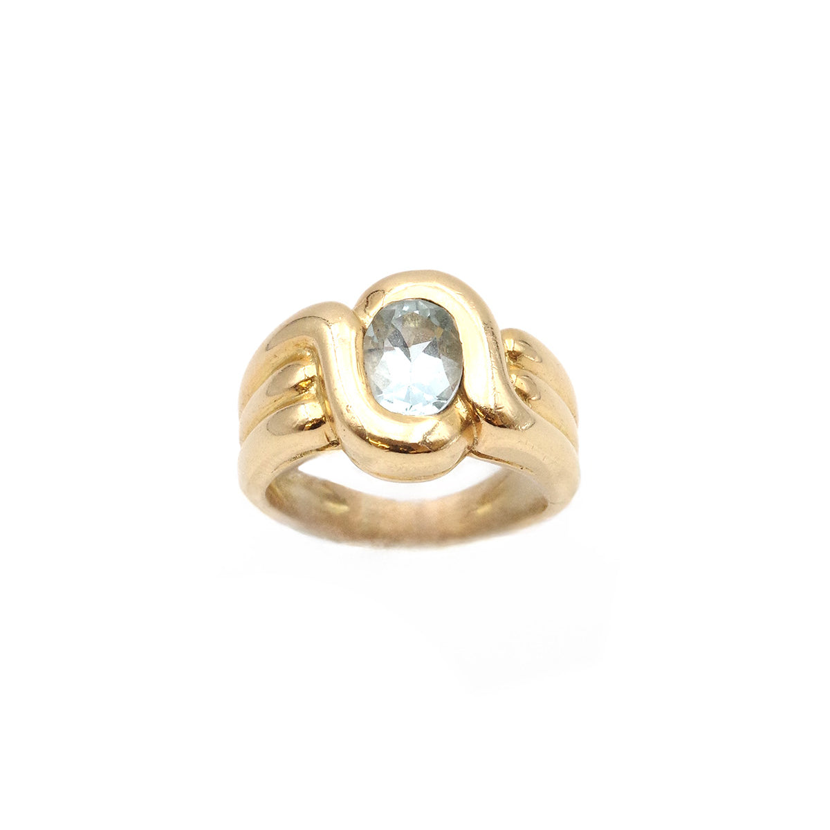Bague Tank Rétro En Argent - Sertie D'une Topaze Bleue - Taille 56, Argent 850/1000 - Occasion