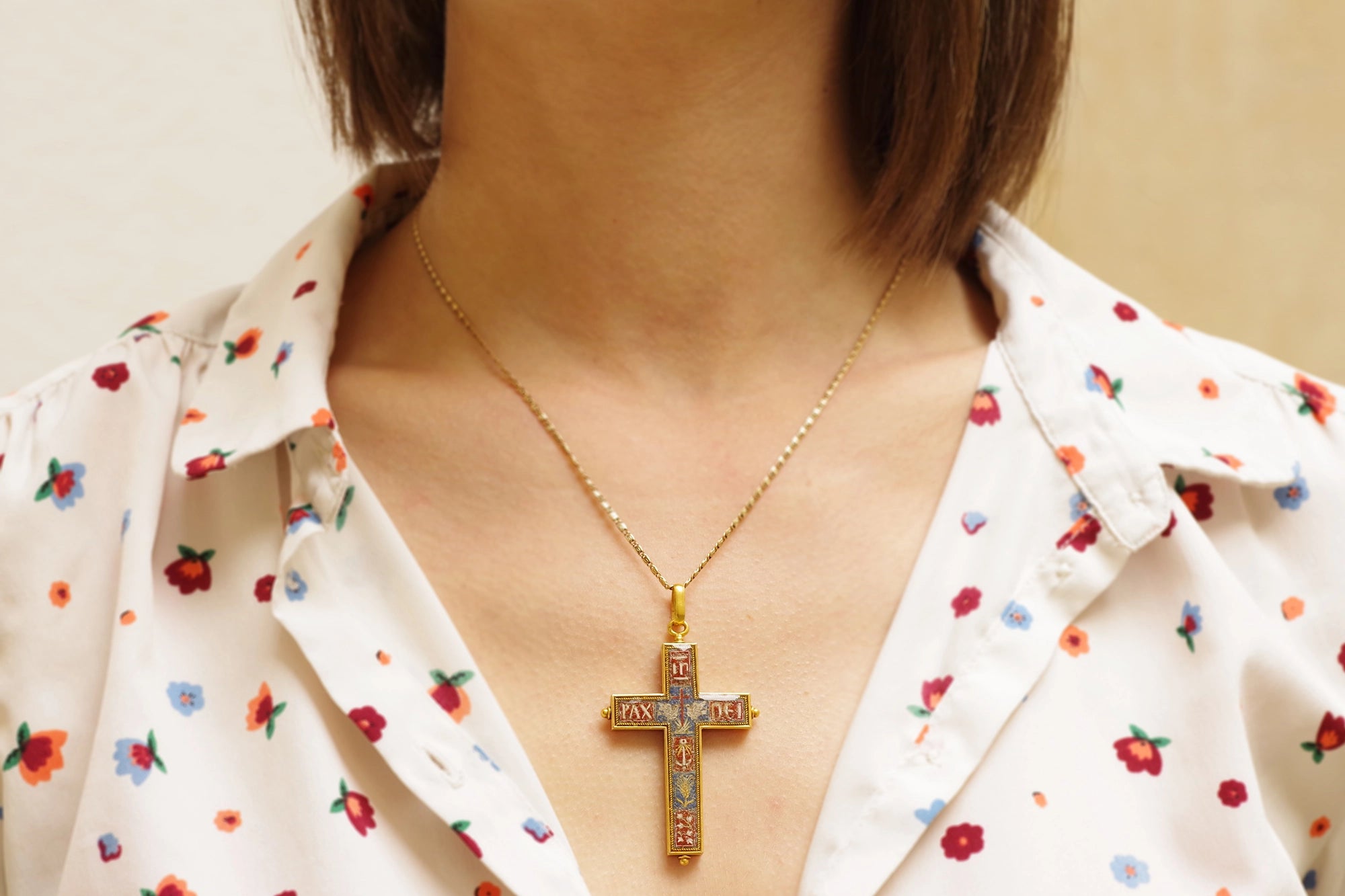 Micro-mosaic cross pendant