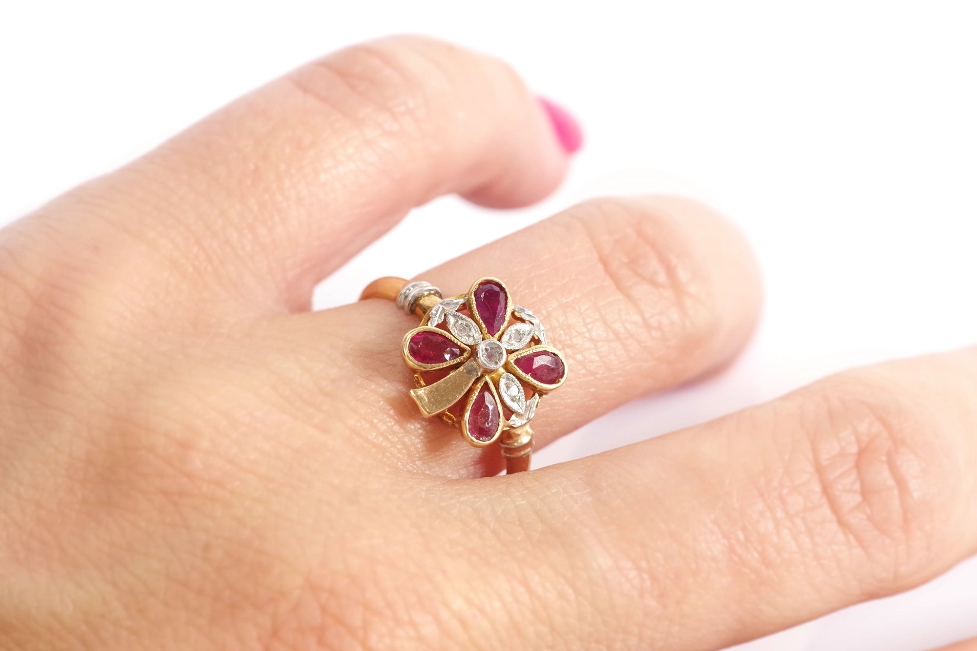 Antique clover ruby ring