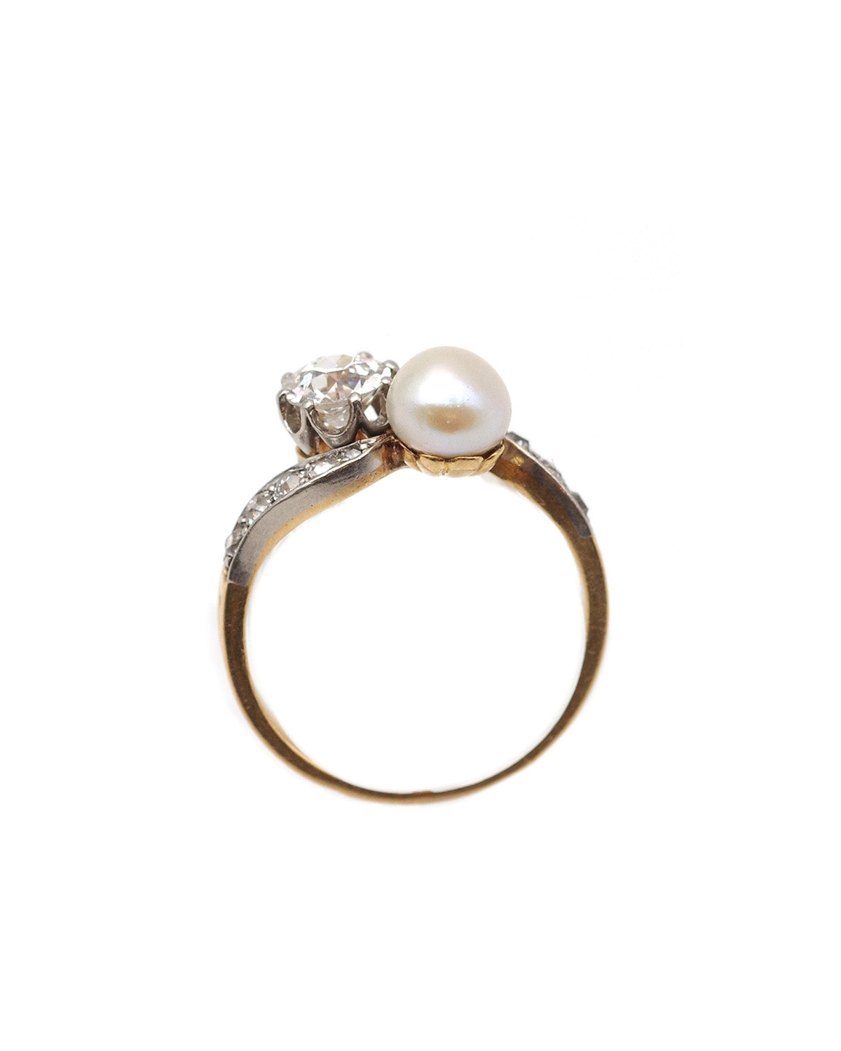 You and me diamond and natural pearl ring