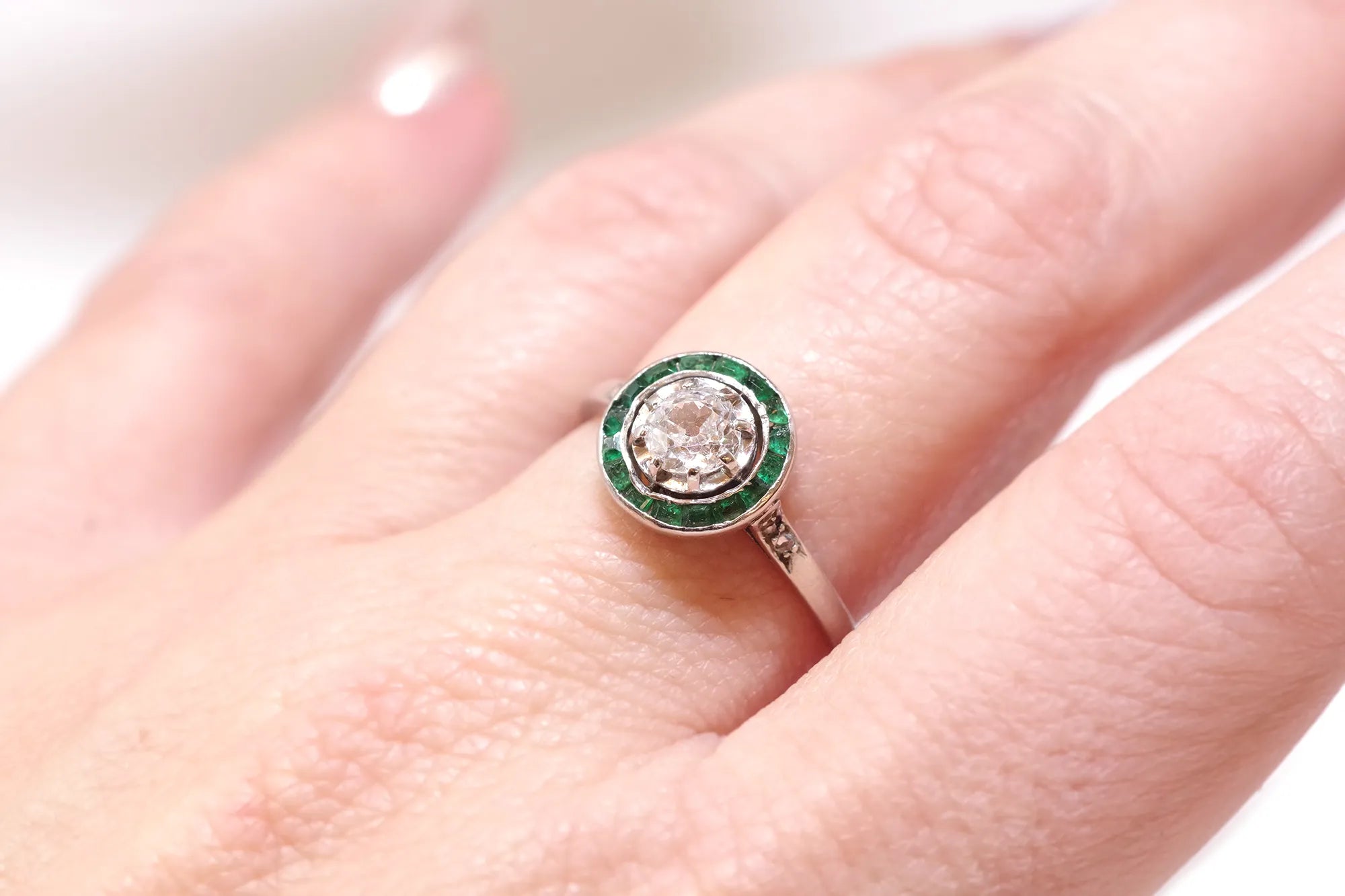 Art deco target emerald ring