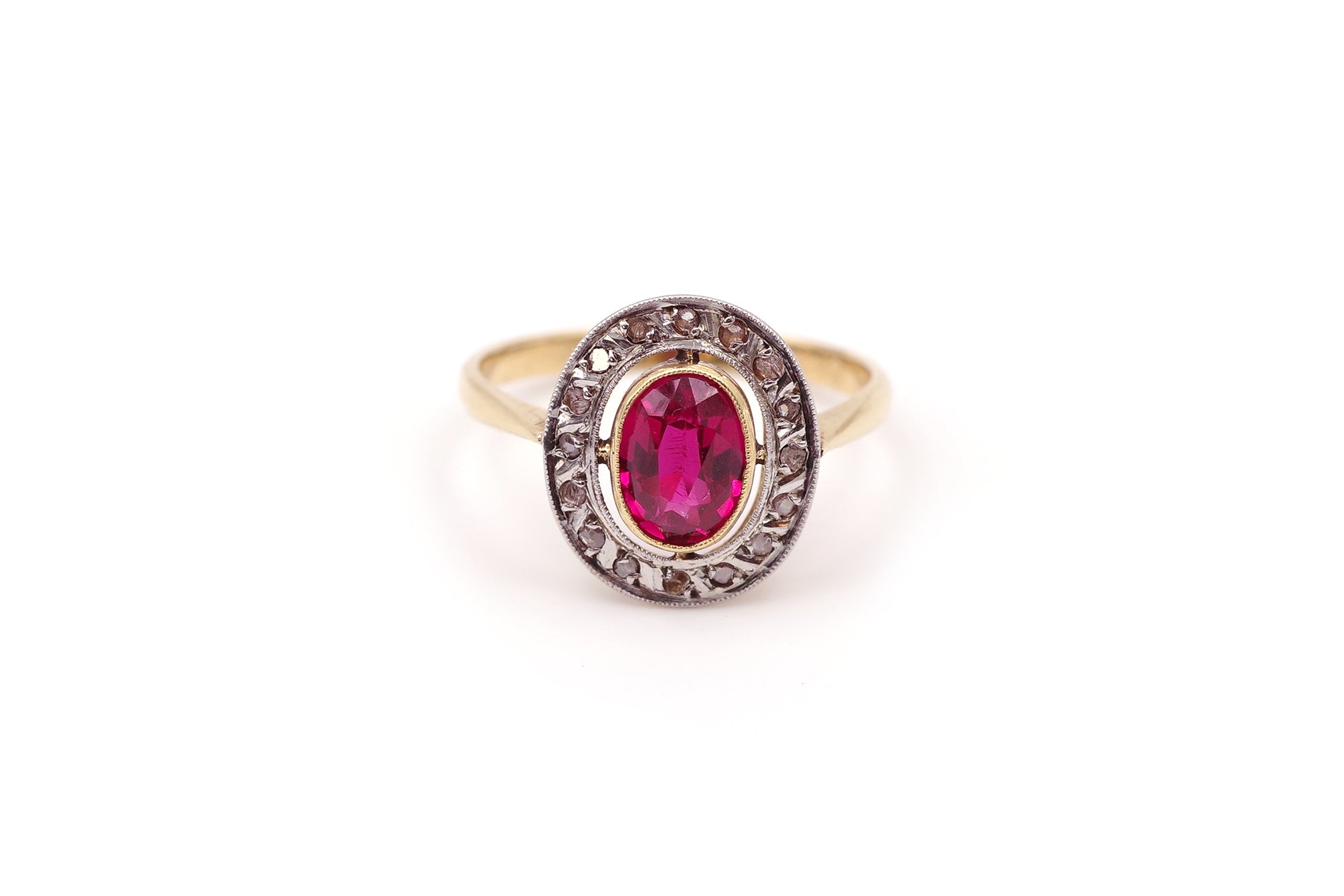 Bague Art Deco rubis diamants