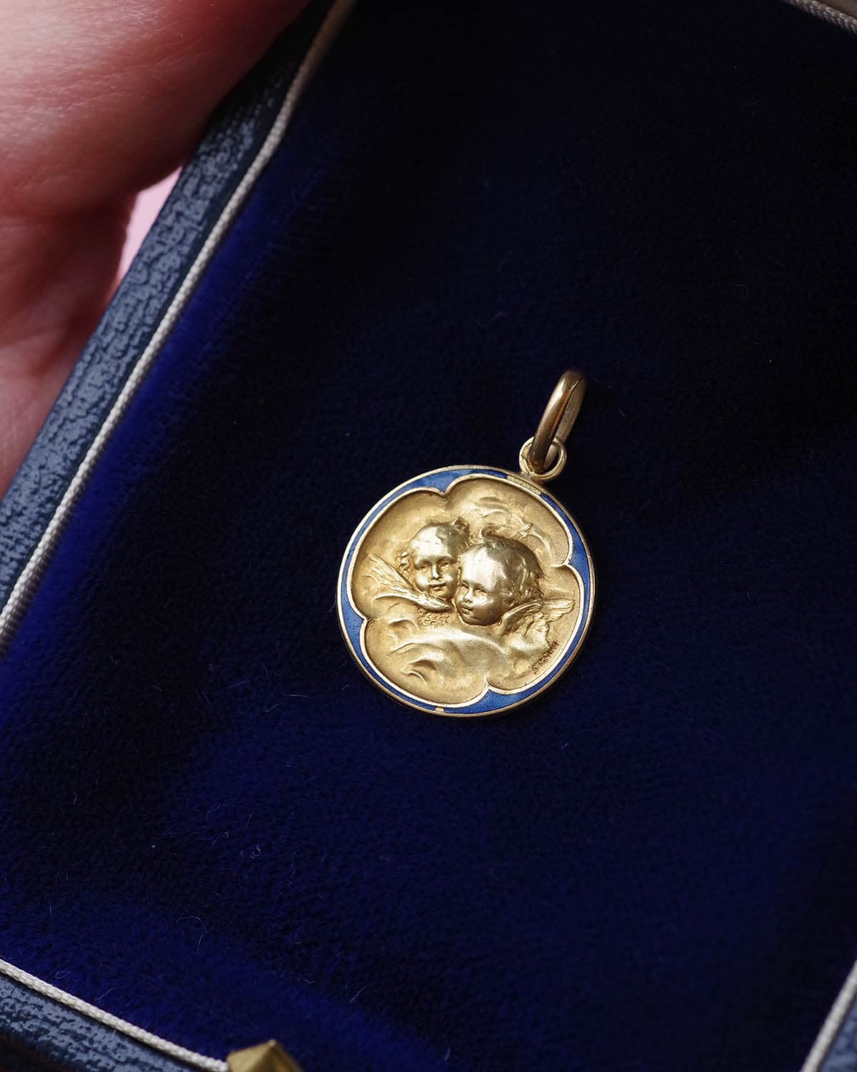 Art nouveau baptism medal pendant