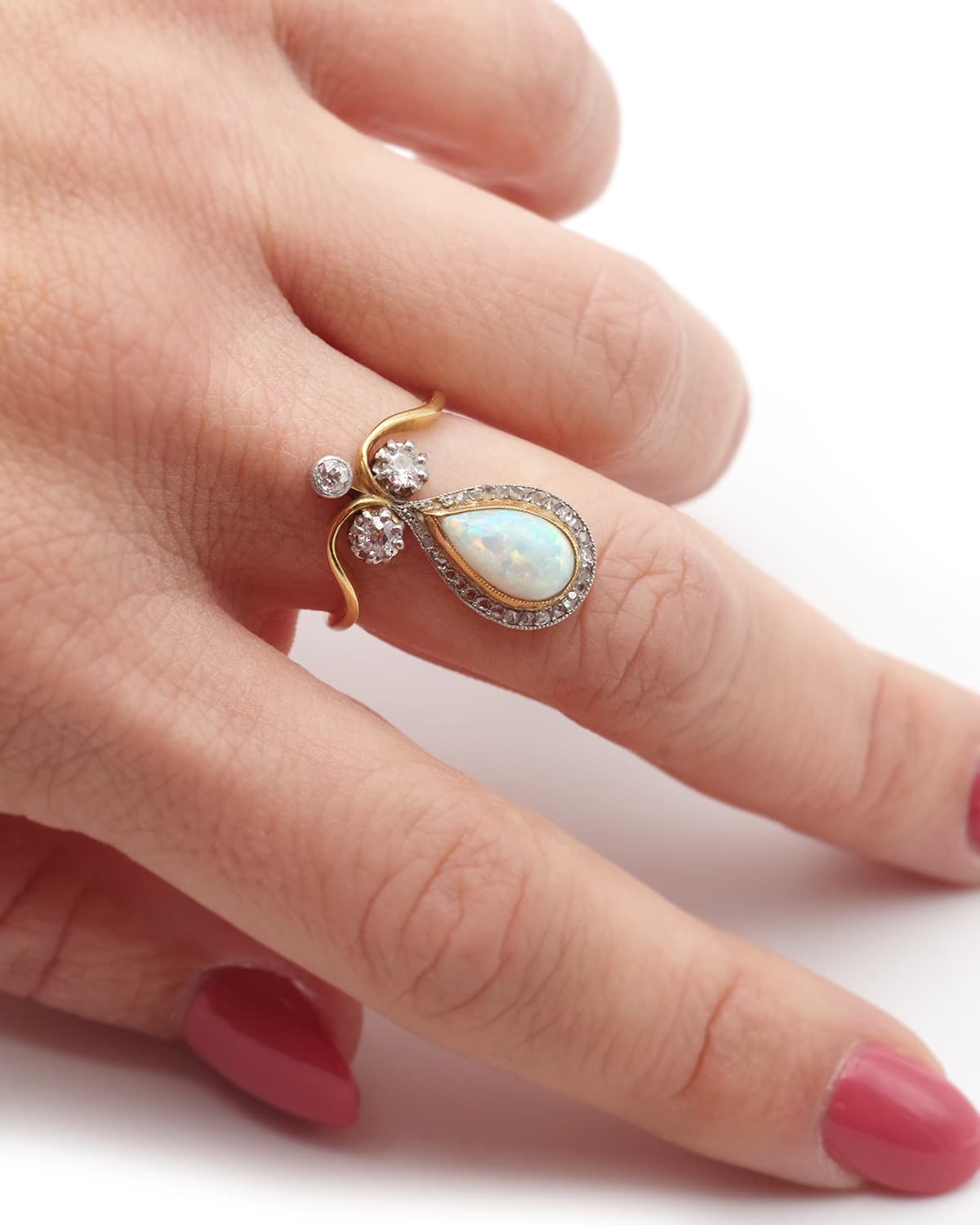 Antique australian opal diamond ring