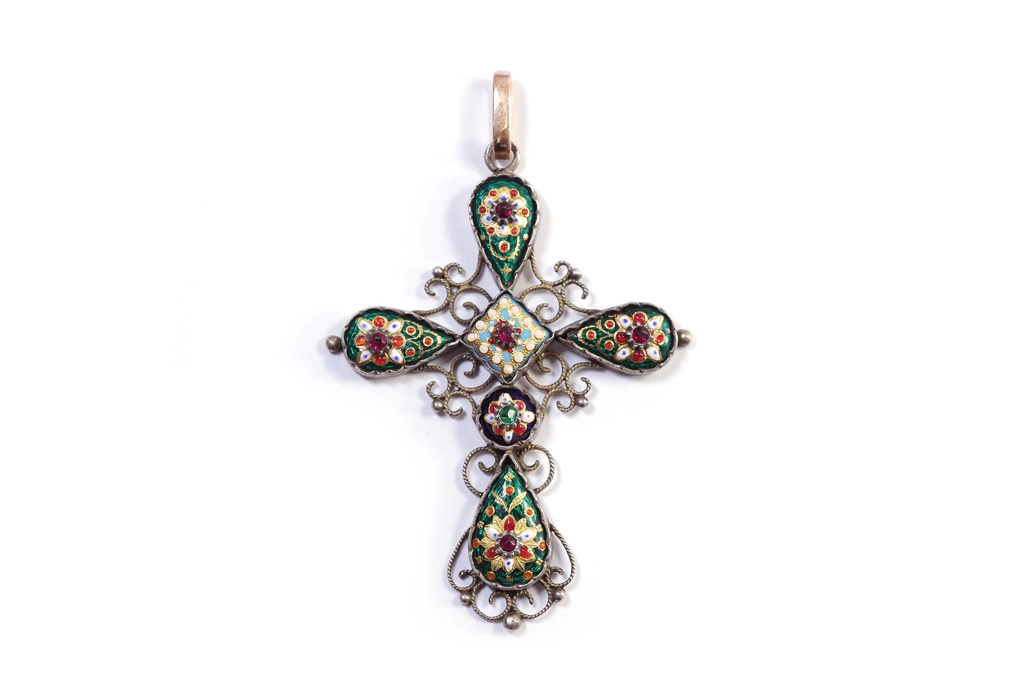 Croix religieuse émaux bressans en argent