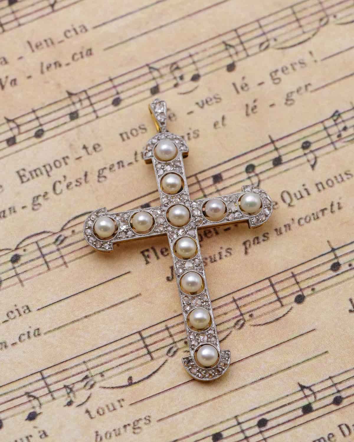 Pearl diamond cross pendant