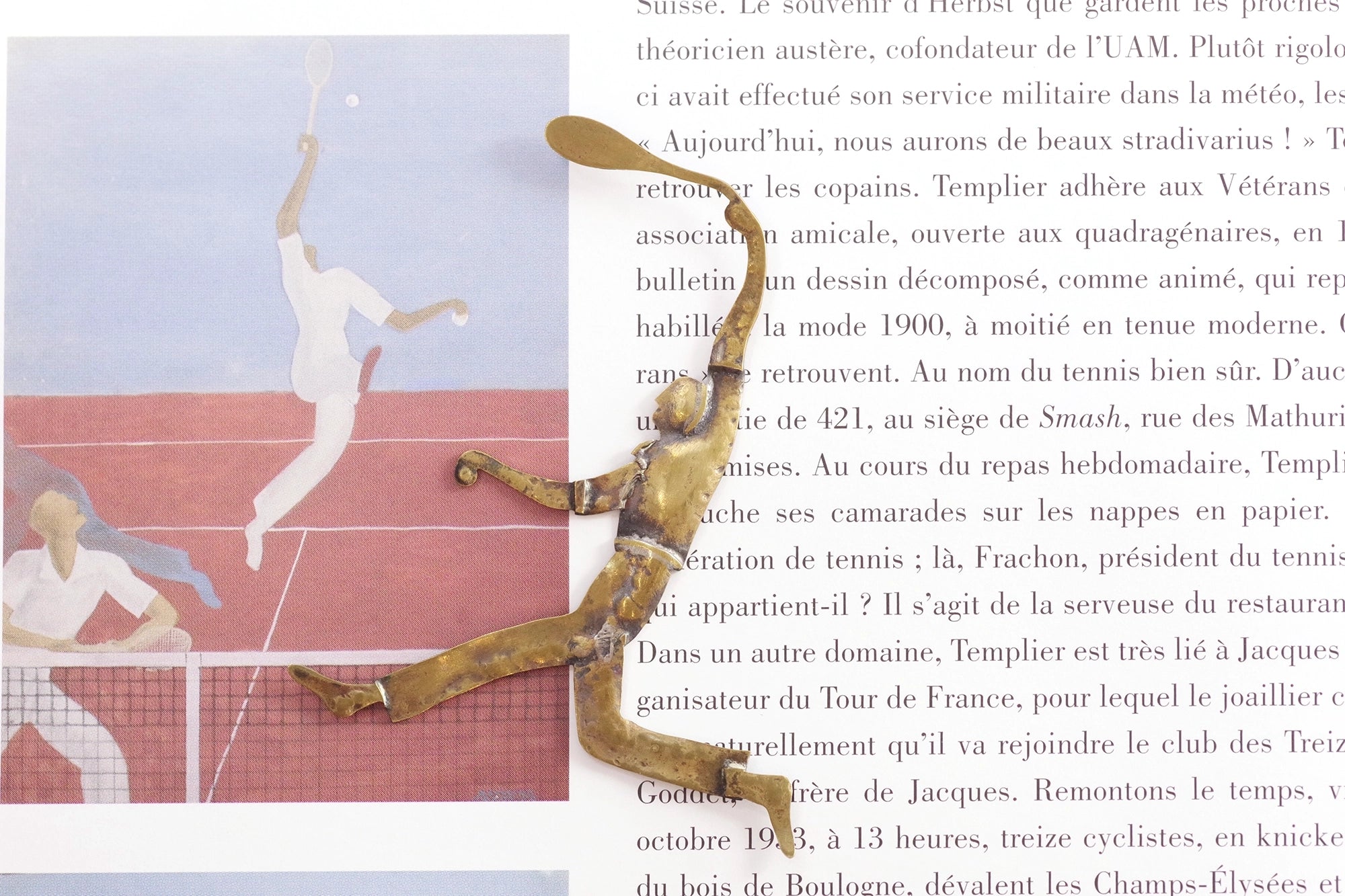 Brass tennis man templier project brooch