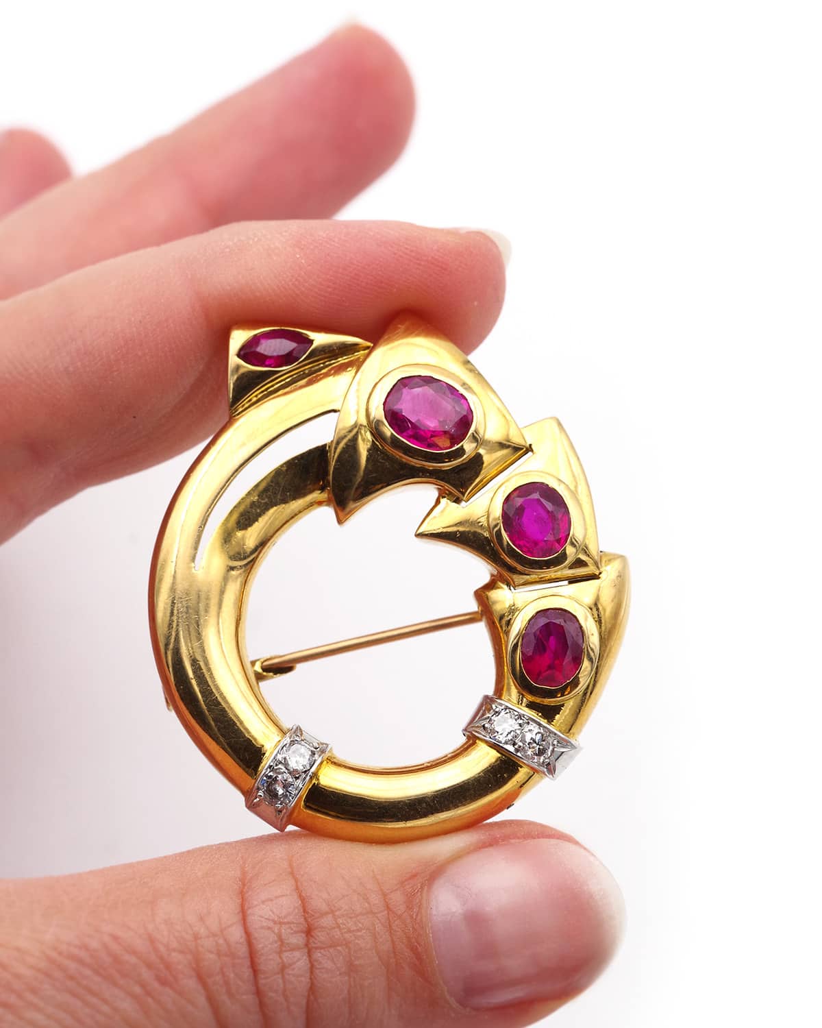 Retro ruby diamond brooch