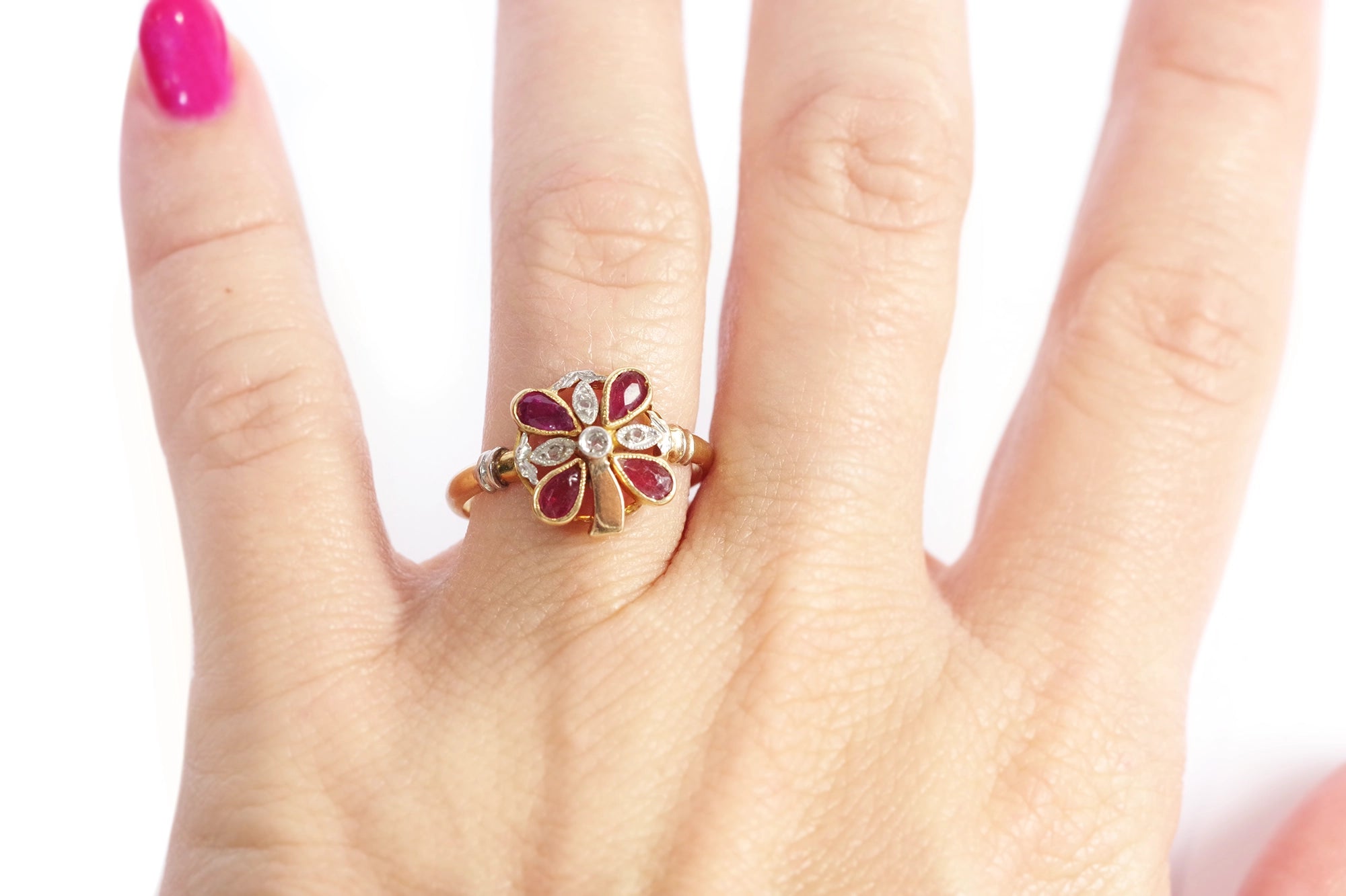 Clover diamond ruby ring