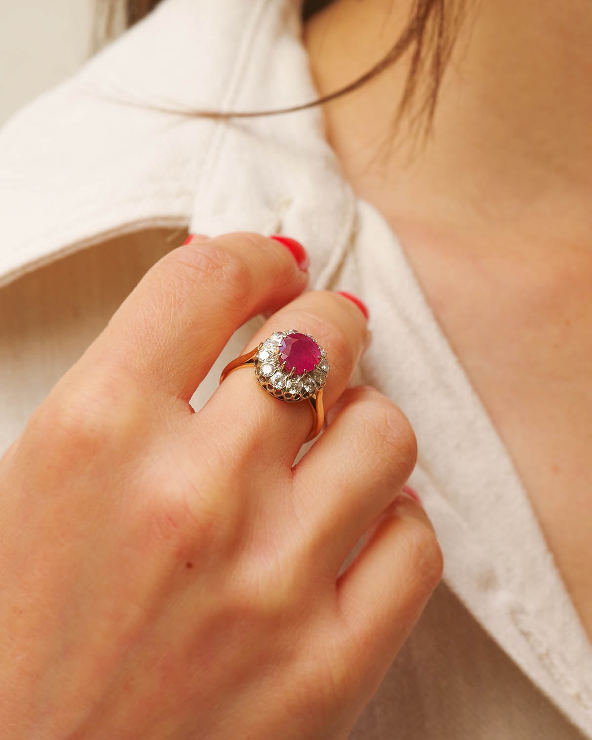 diamond ruby cluster ring