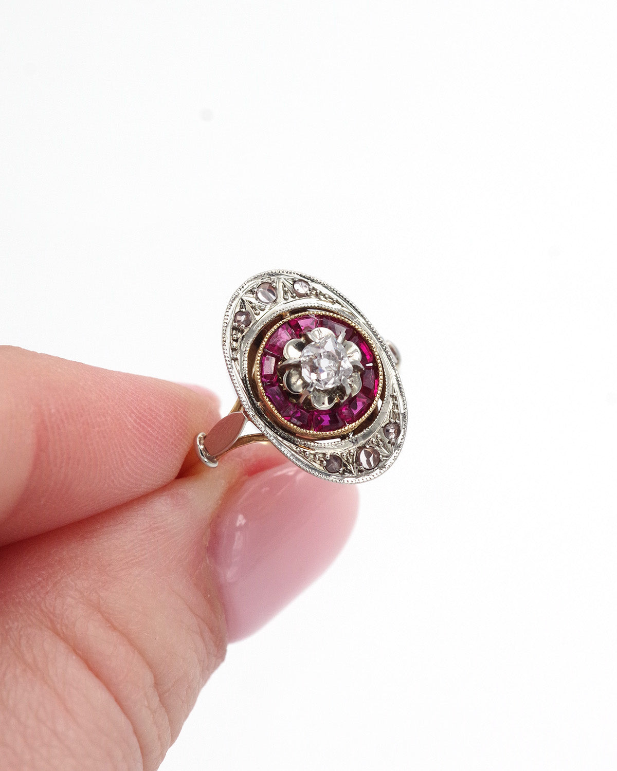 bague art deco diamants rubis