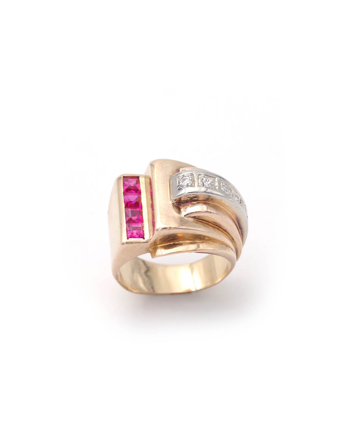 bague tank diamants rubis en or