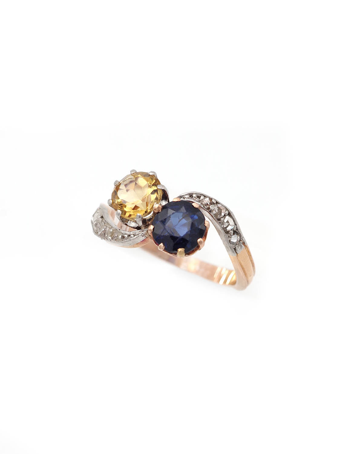 Antique sapphire citrine ring in gold