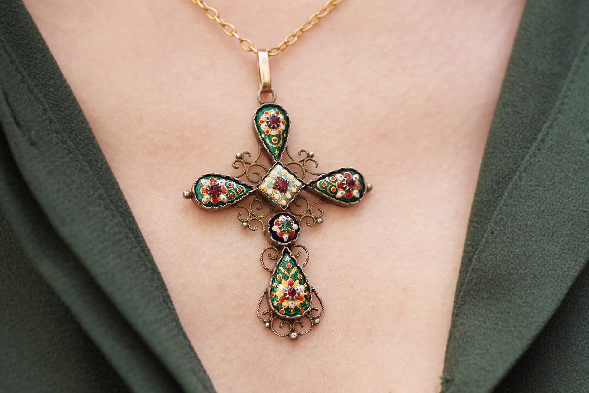 Silver enamel cross pendant