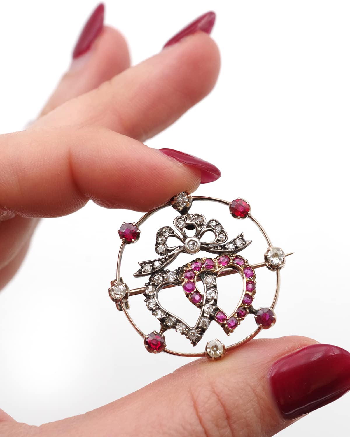 Broche coeur rubis et diamants
