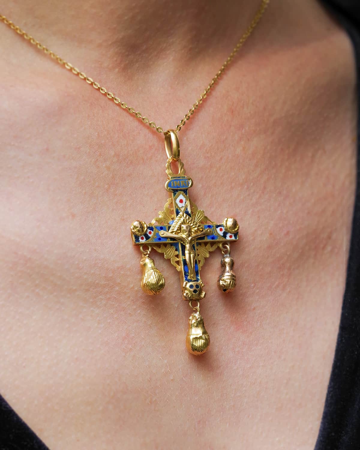 Antique regional enamel pendant