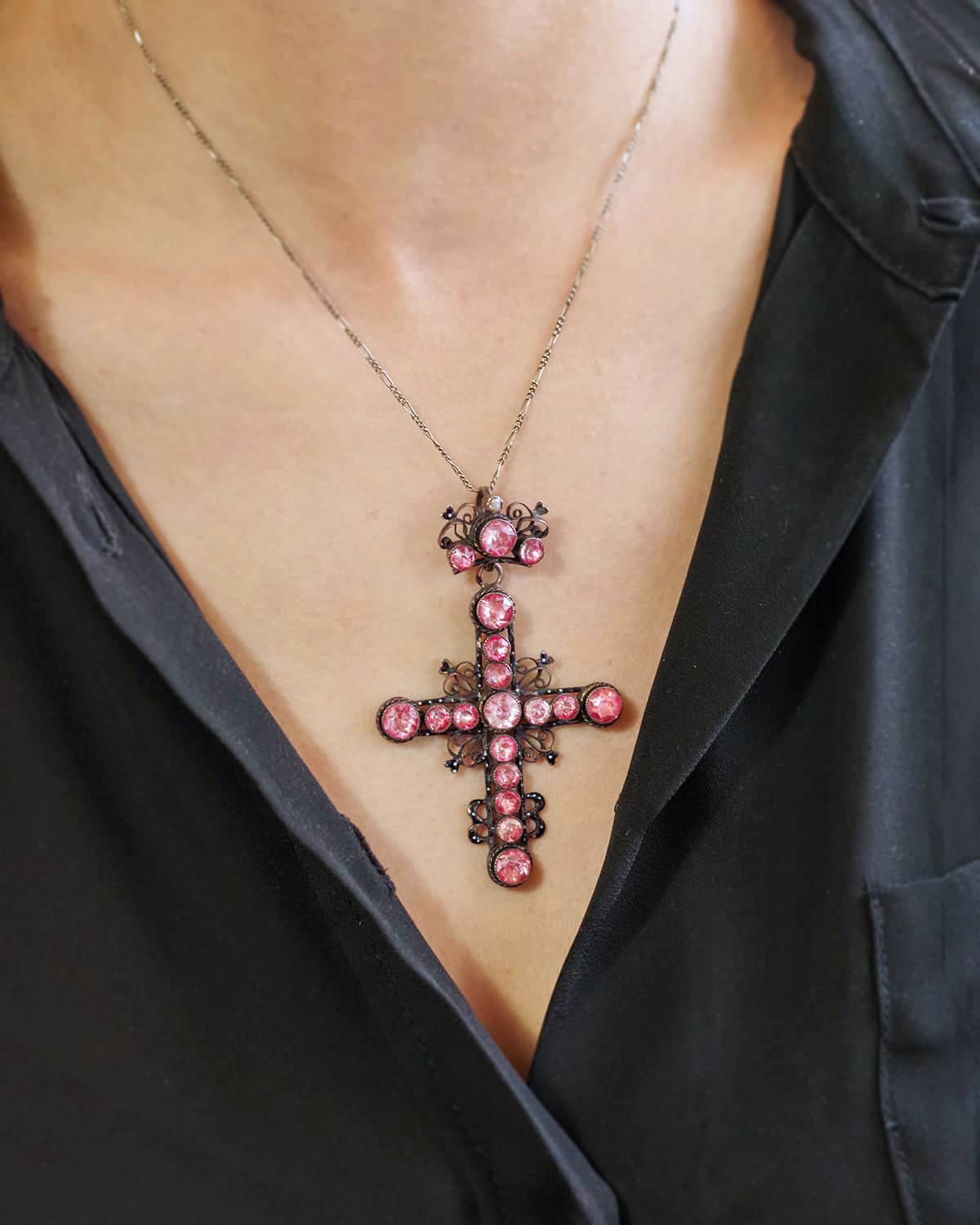 Victorian paste cross silver pendant